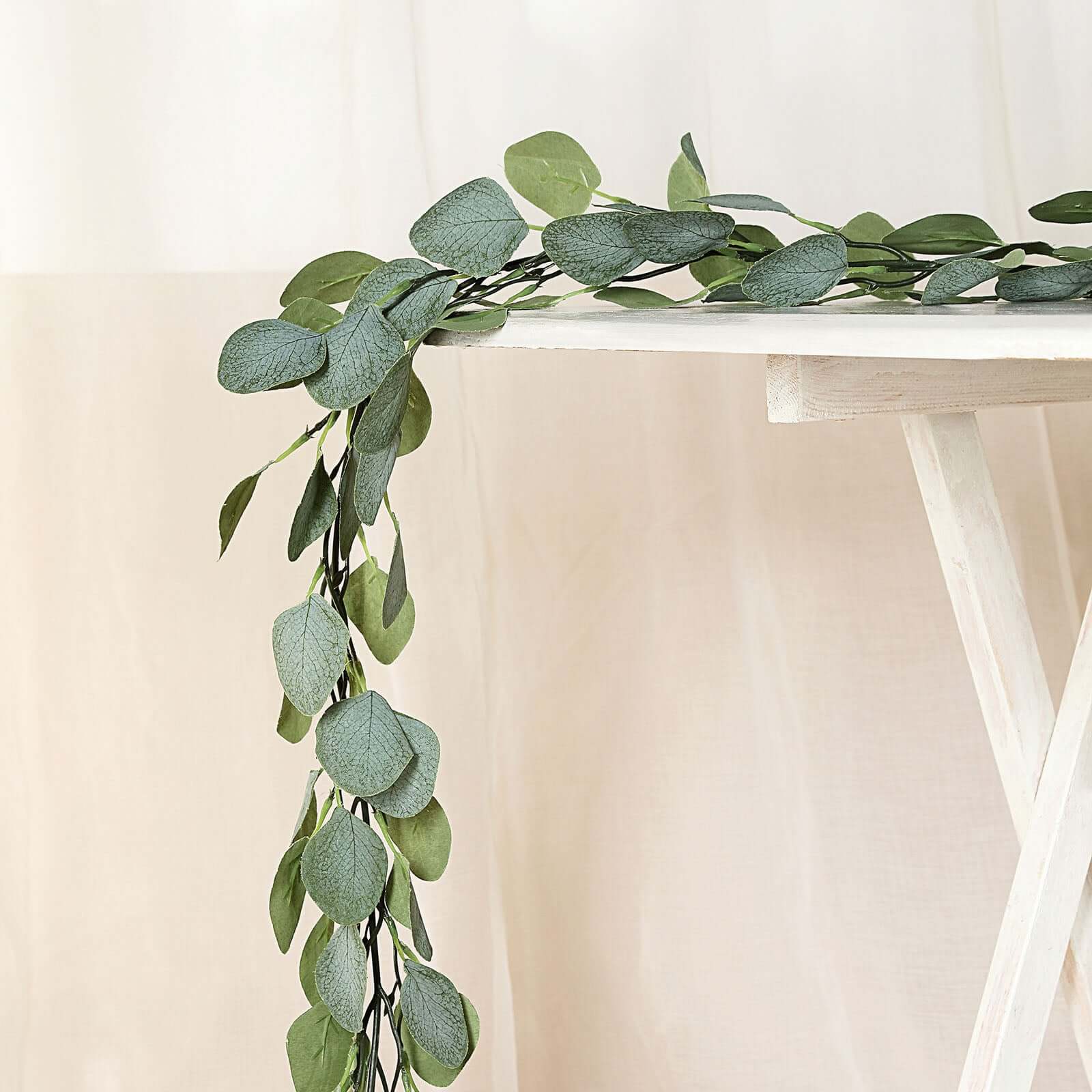6.5ft Frosted Green Artificial Silk Eucalyptus Leaf Garland Vine