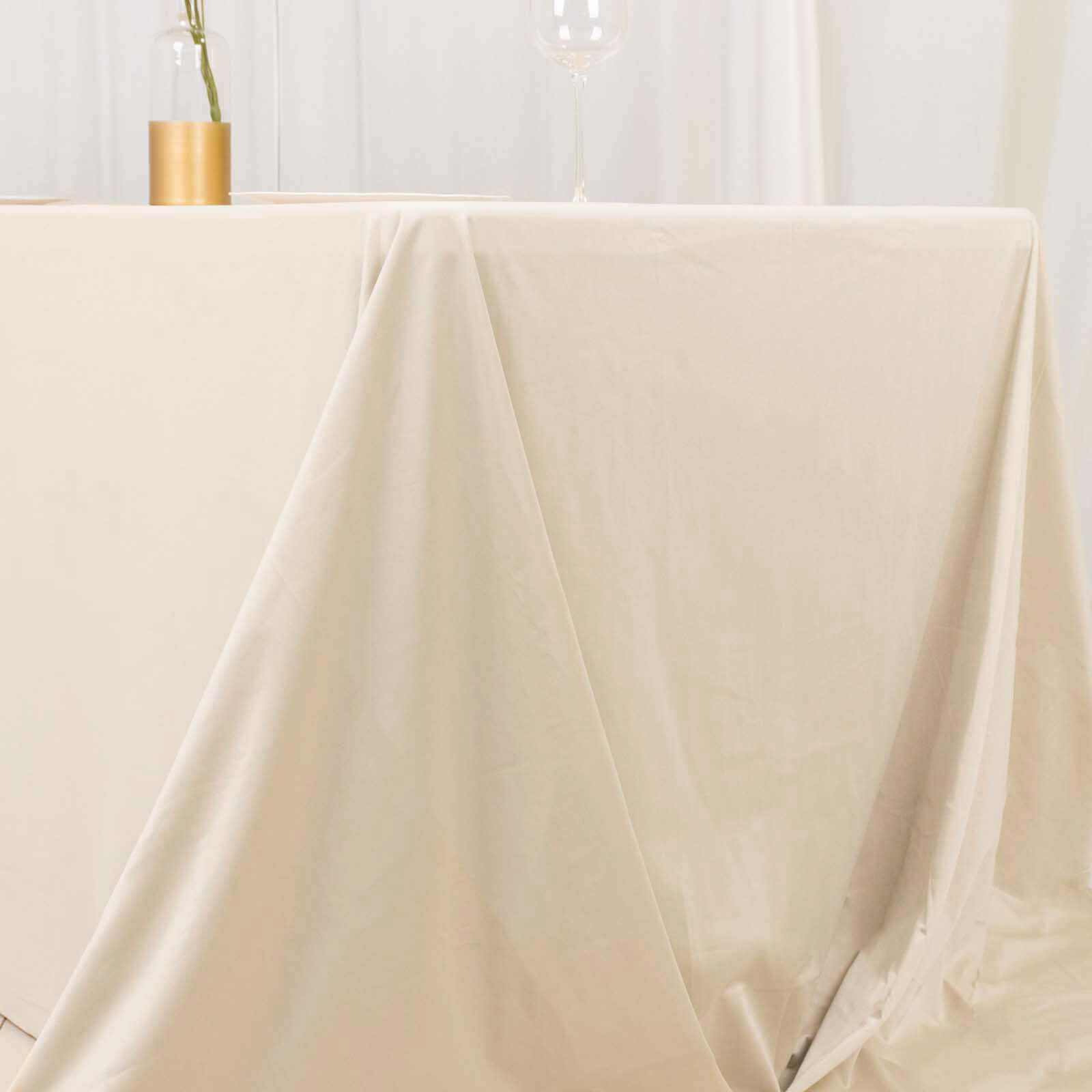 Scuba Rectangular 90"x156" Tablecloth Beige - Wrinkle Free, Stain Resistant & Seamless Table Cover
