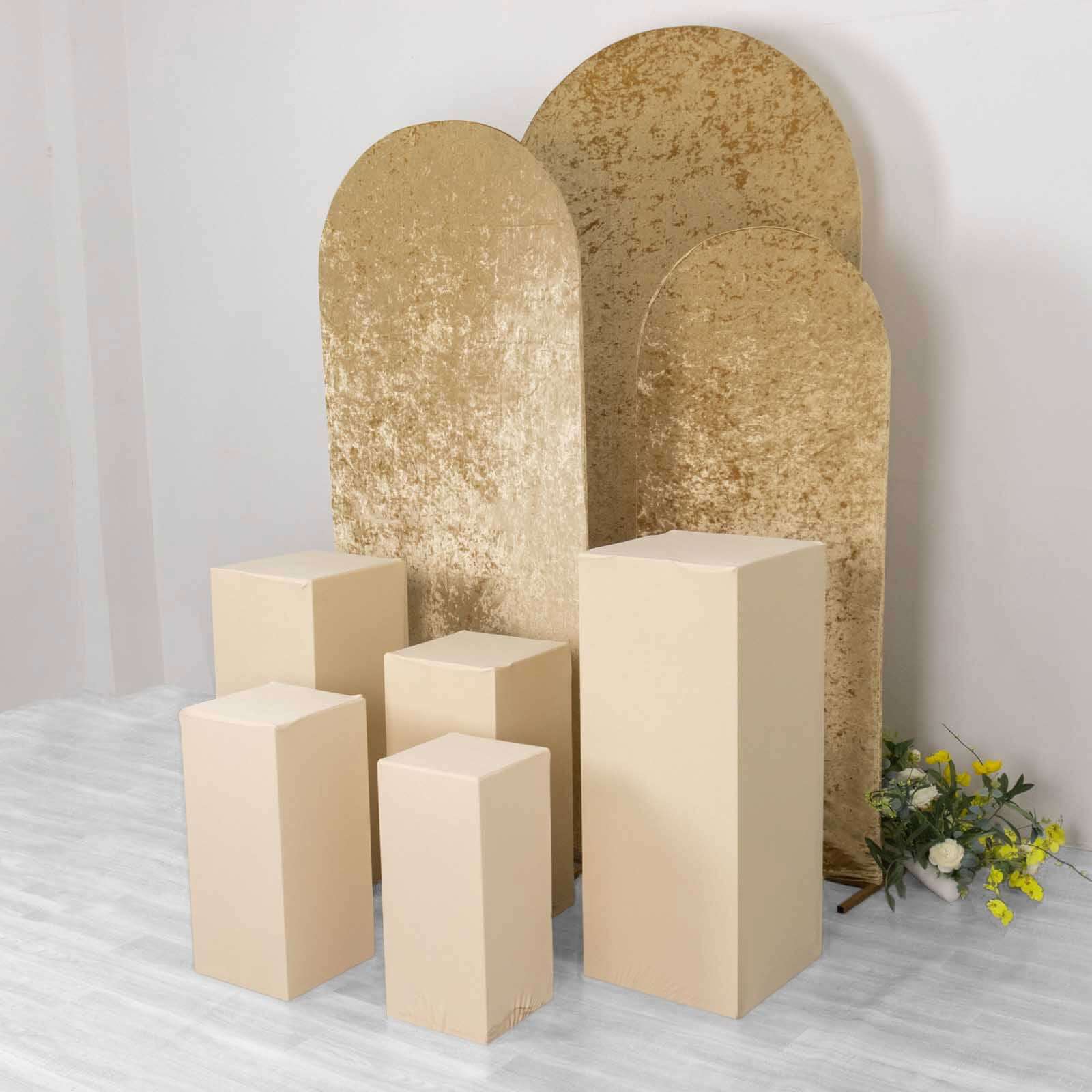Set of 5 Beige Spandex Rectangle Pedestal Stand Covers, Stretchable Pillar Prop Covers - 160 GSM
