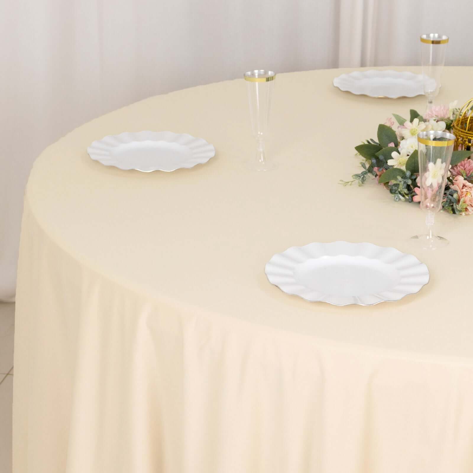 Scuba Round 120" Tablecloth Beige - Wrinkle Free & Stain Resistant Seamless Table Cover
