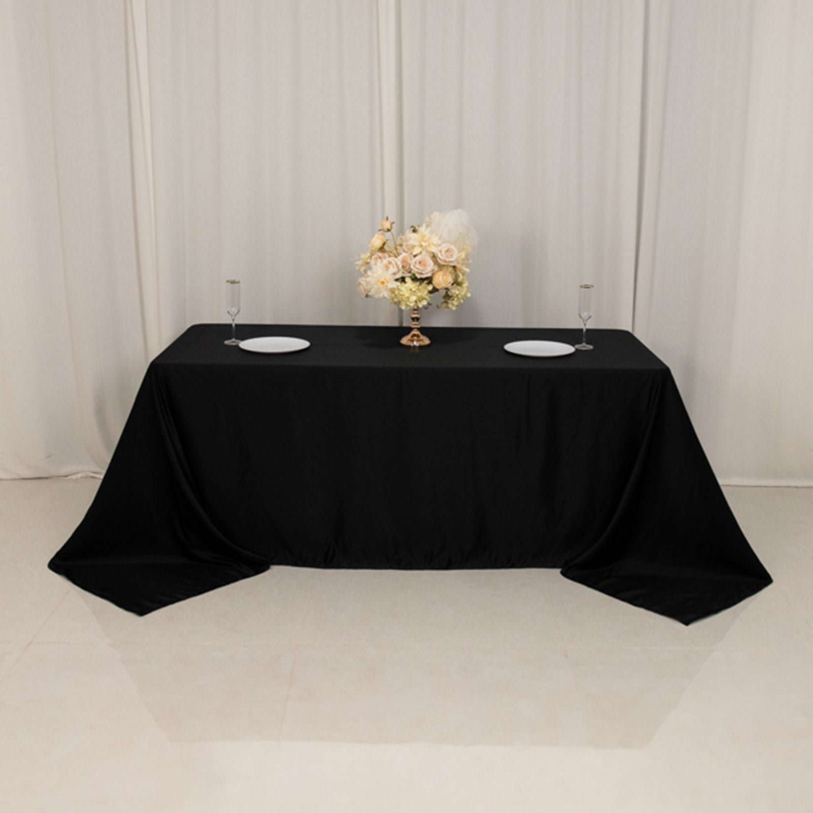 Lamour Satin 90"x132" Rectangle Tablecloth Black - Soft & Silk-Like Seamless Table Cover for Weddings & Parties