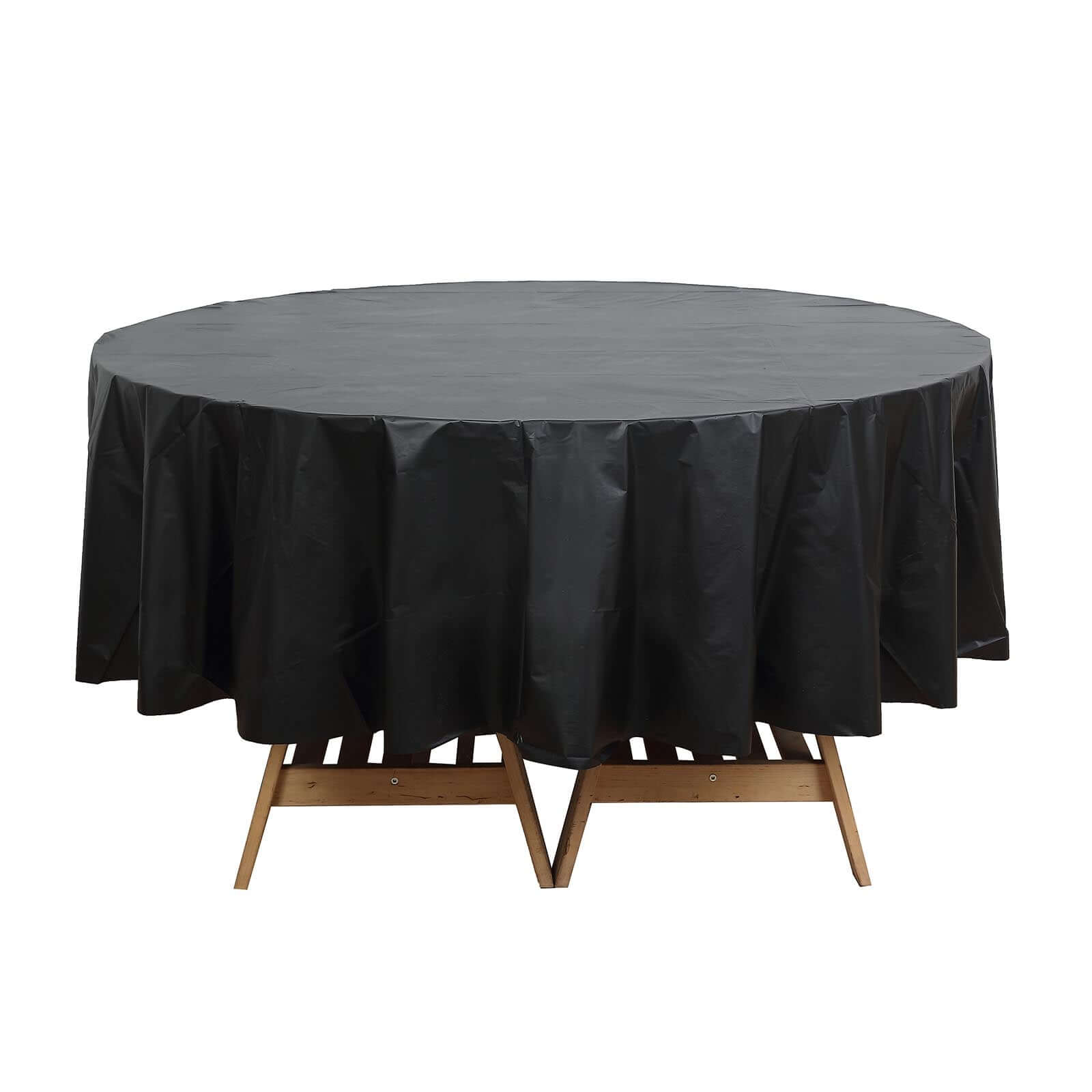 5-Pack Plastic Table Covers Black Round - Durable PVC Disposable Tablecloths for Events 84"
