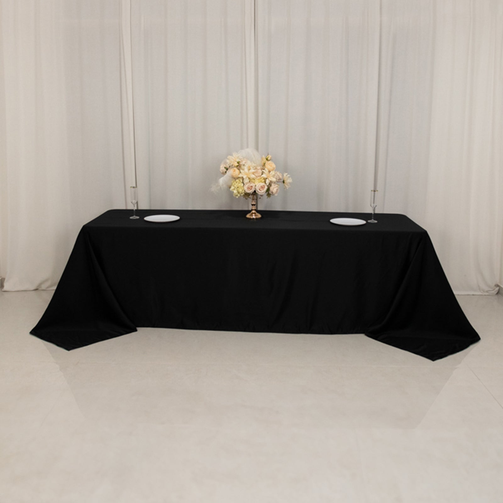 Lamour Satin 90"x156" Rectangle Tablecloth Black - Luxurious, Soft Seamless Table Cover for Stylish Settings