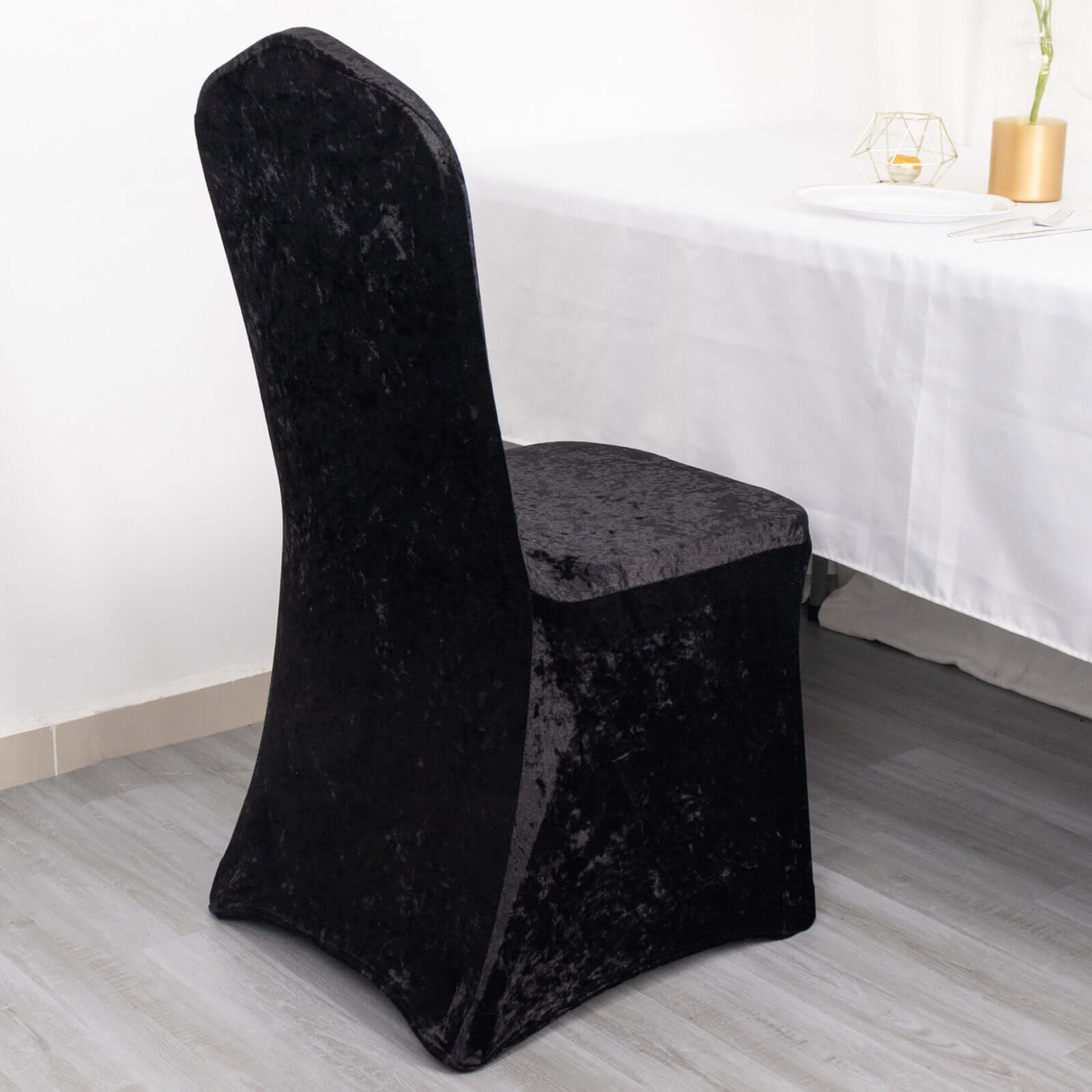 Crushed Velvet Spandex Banquet Chair Cover Fitted Slipcover Black - Stretch 190GSM Slipcover with Foot Pockets