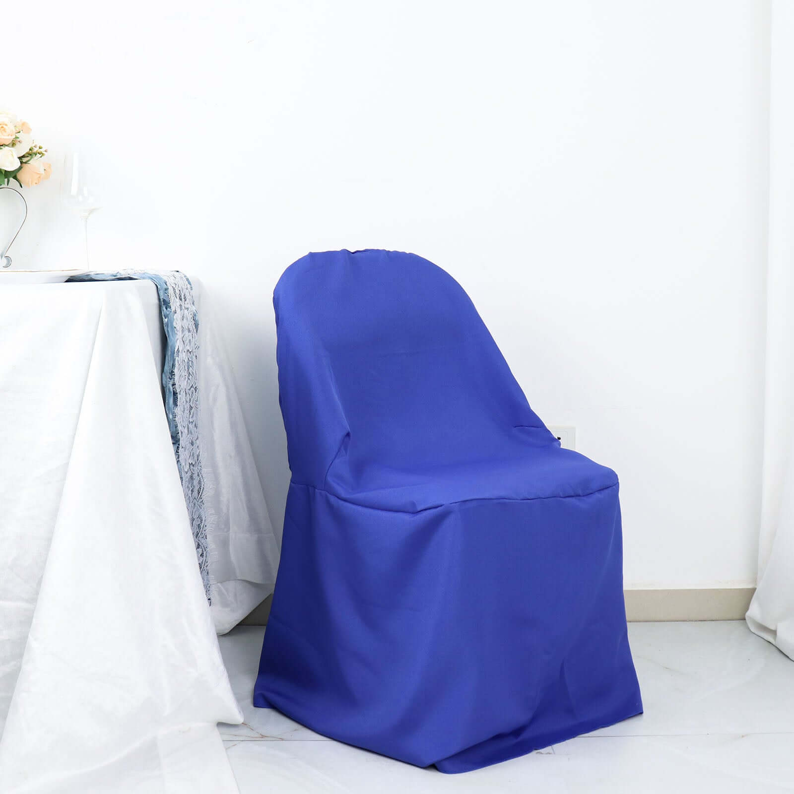 Polyester Slip On Folding Chair Covers Royal Blue - Stain-Resistant Reusable Durable Fabric