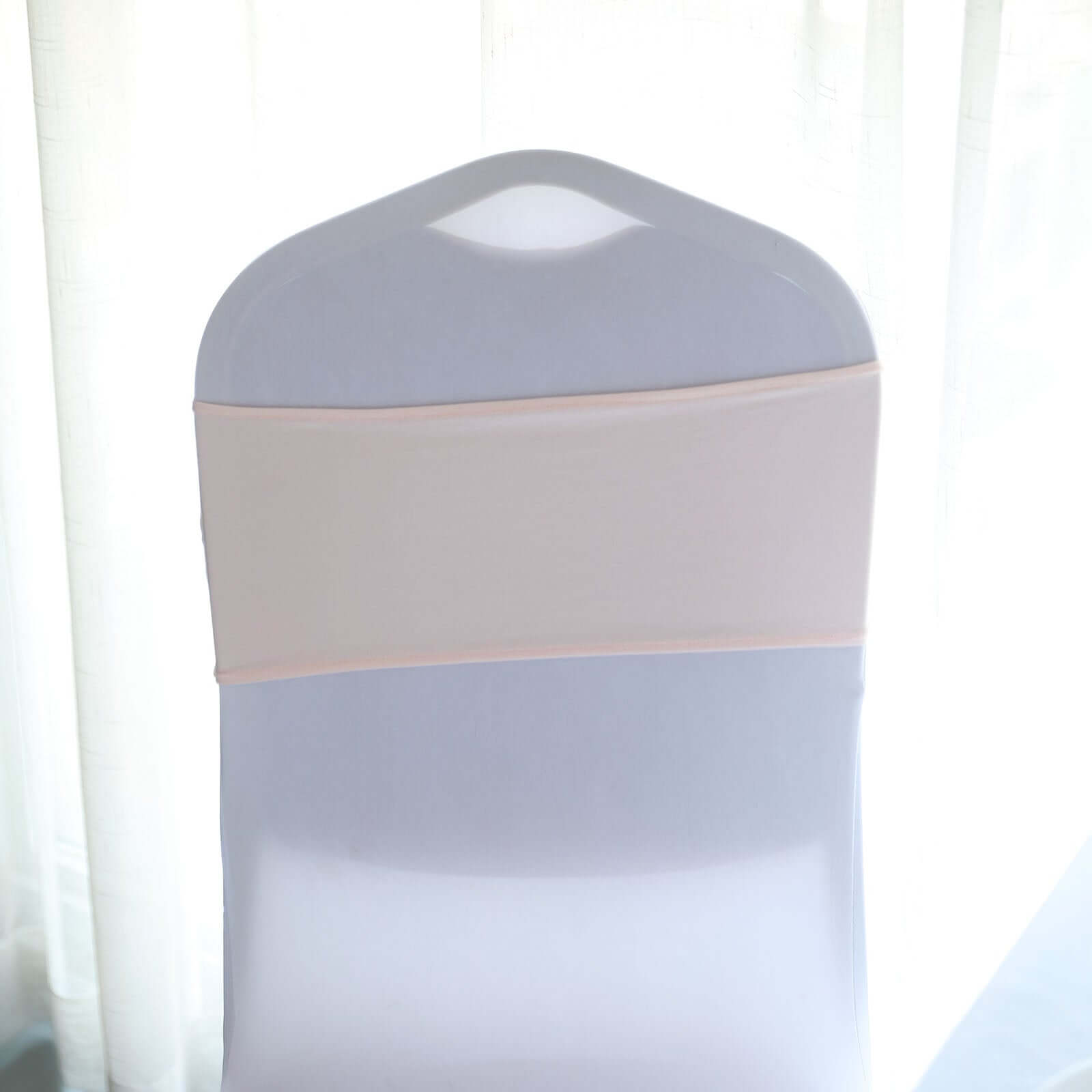 5 Pack Stretch Spandex Chair Sashes Blush - Reusable Chair Bands with Silver Diamond Ring Slide Buckle 5"x14"
