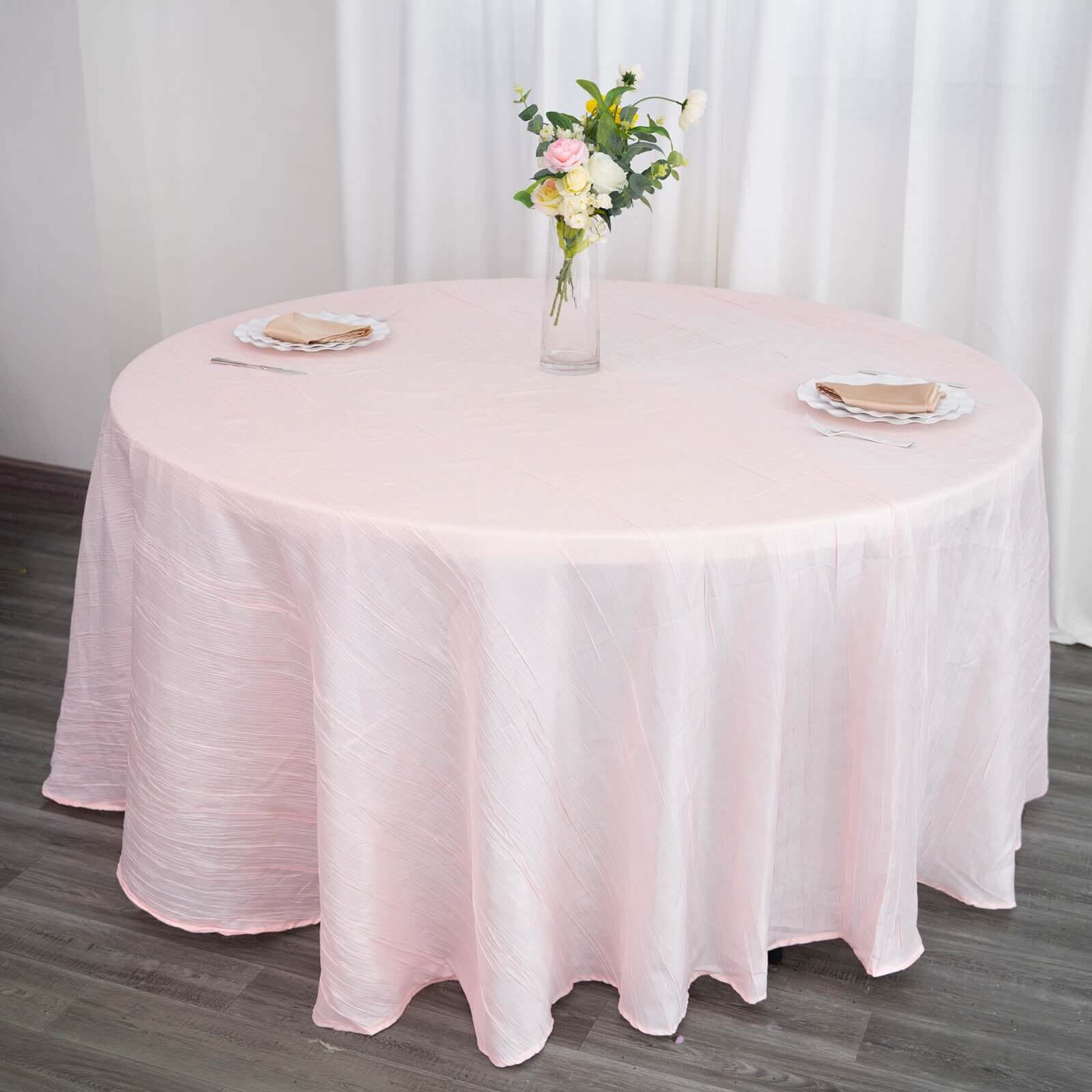 Taffeta 120" Round Tablecloth Blush - Seamless Accordion Crinkle Table Cover