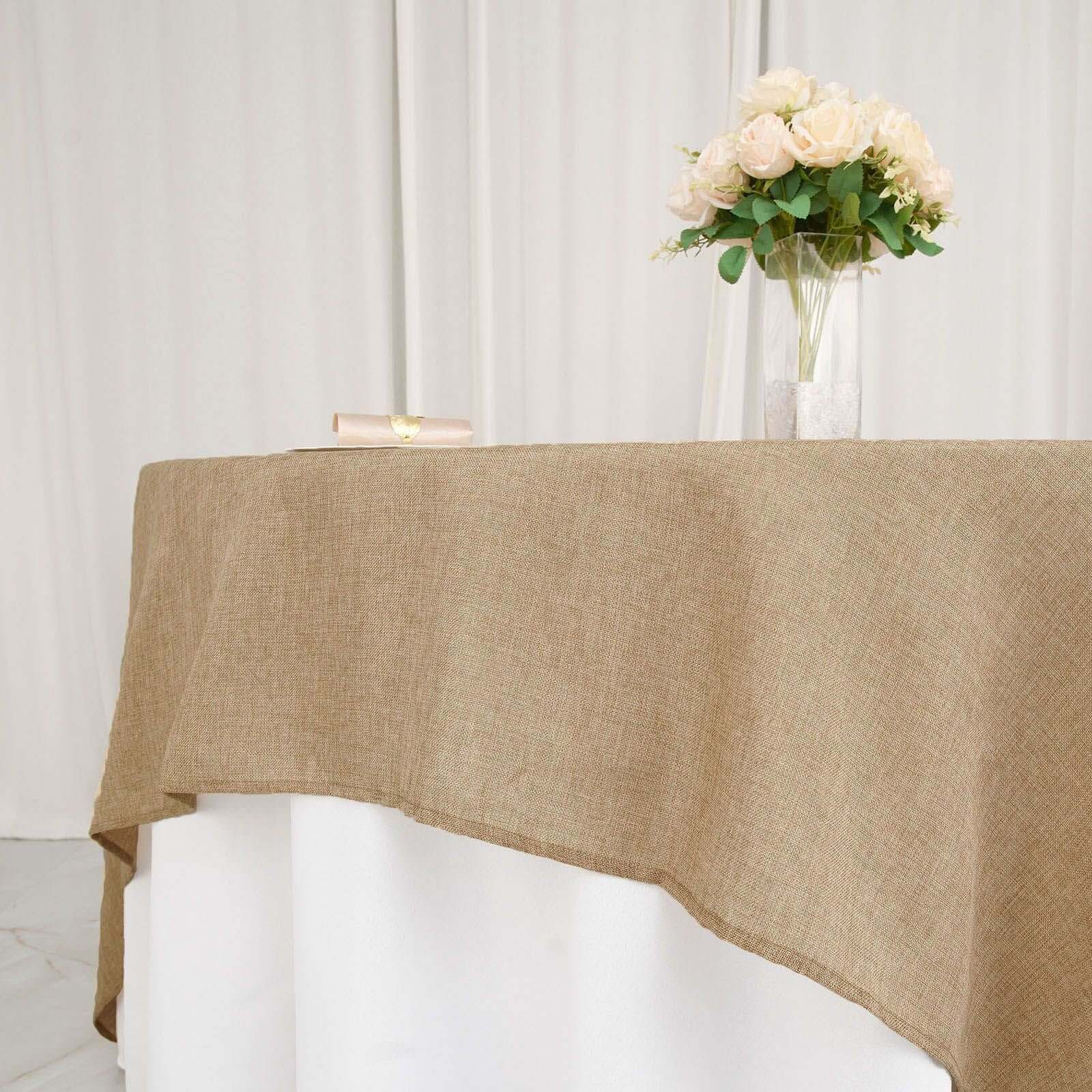Faux Burlap 90"x90" Table Overlay Square Tablecloth Natural - Boho Chic Design for Stylish Celebrations