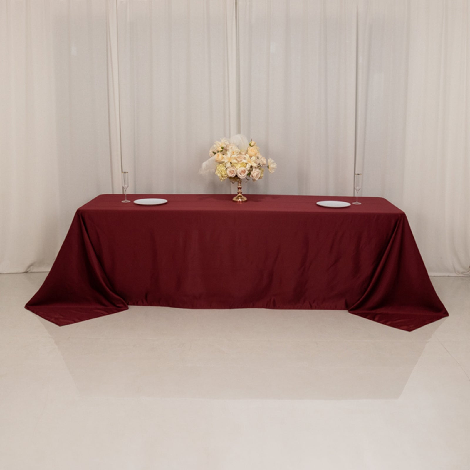 Lamour Satin 90"x156" Rectangle Tablecloth Burgundy - Luxurious, Soft Seamless Table Cover