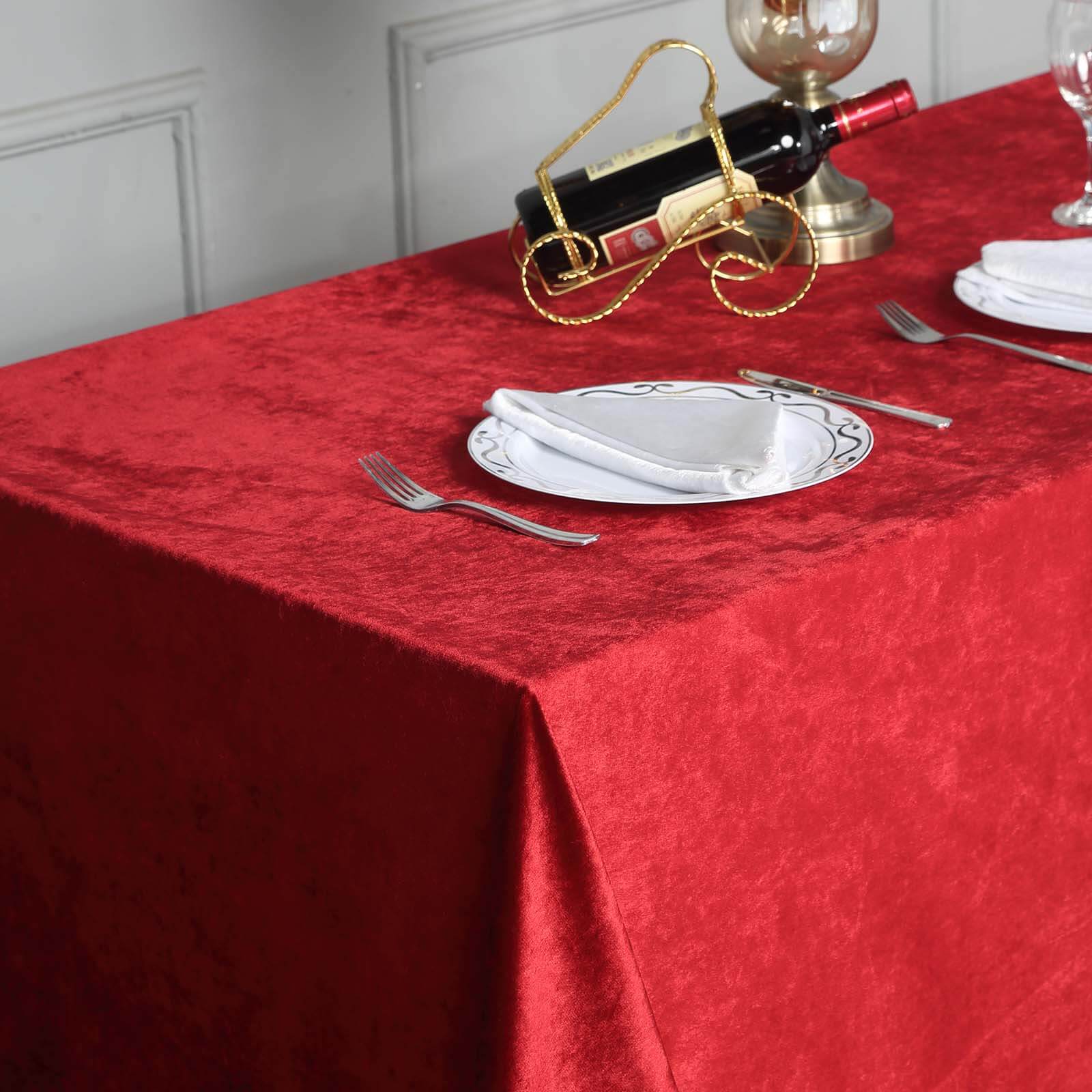 Premium Velvet 90"x132" Rectangle Tablecloth Burgundy - Reusable Soft & Seamless Table Cover