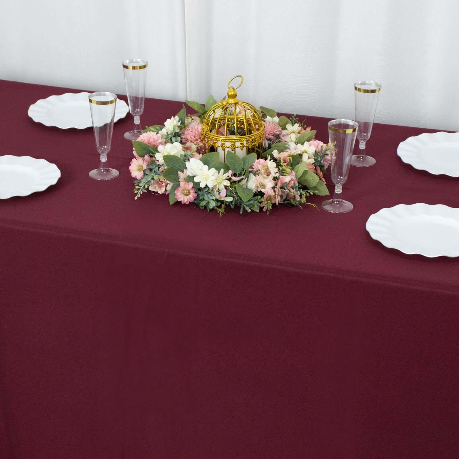 Premium Polyester 90"x132" Rectangle Tablecloth Burgundy - Seamless 220GSM Stain-Resistant Table Cover