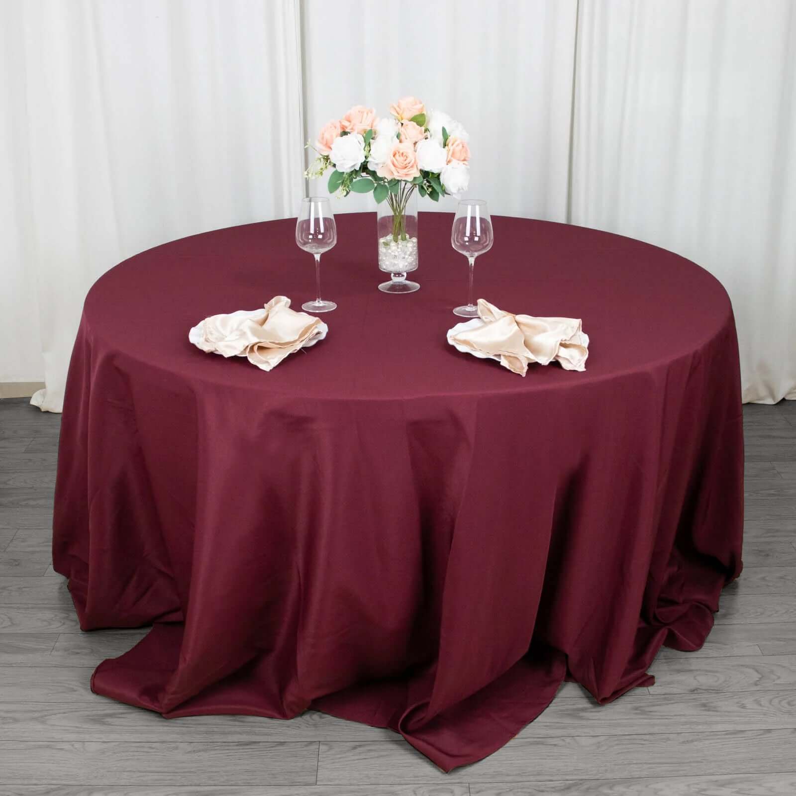 Premium Polyester 132" Round Tablecloth Burgundy - Seamless 220GSM Wrinkle-Resistant Table Cover