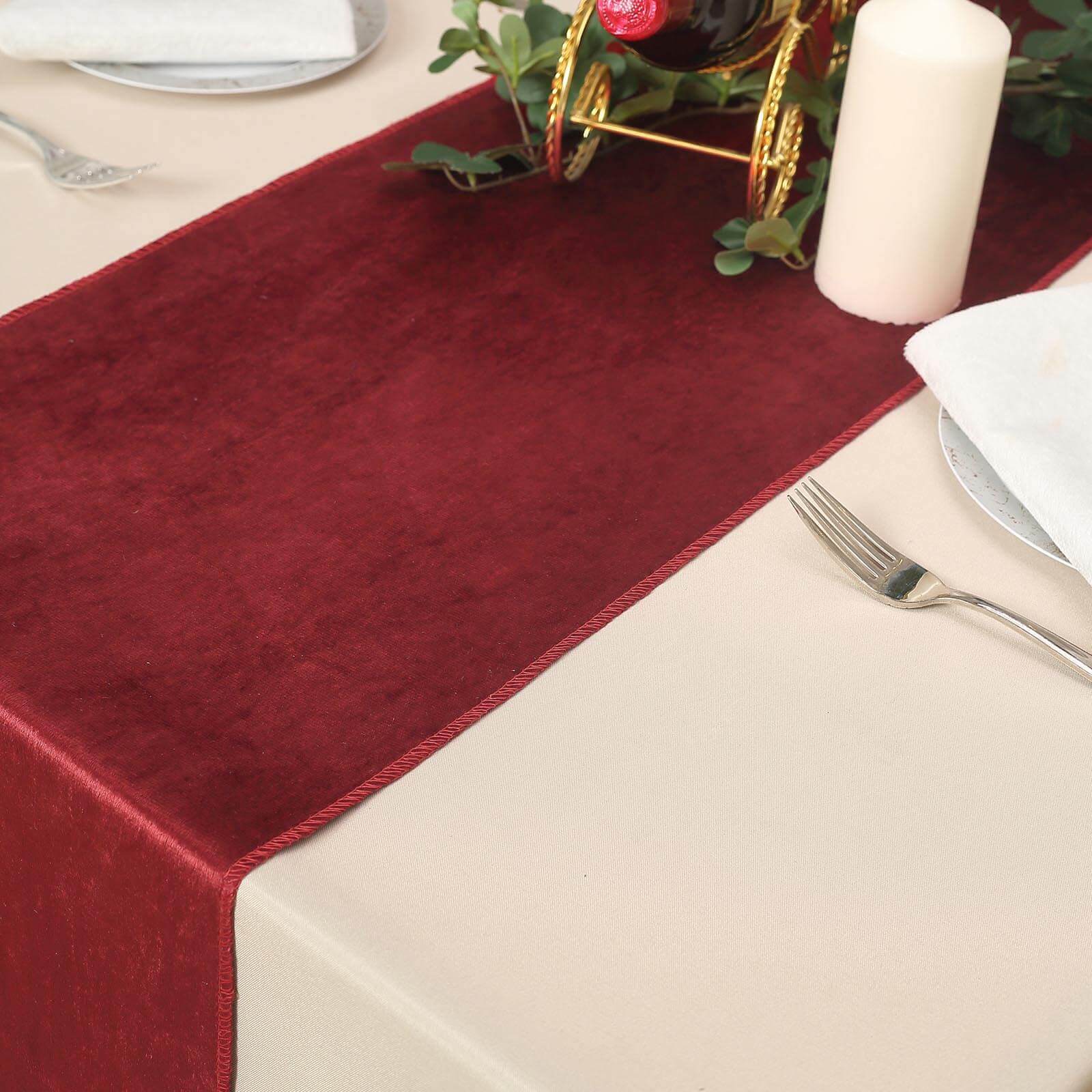 Premium Velvet 12"x108" Table Runner Burgundy - Sheen Finish Reusable Table Decor