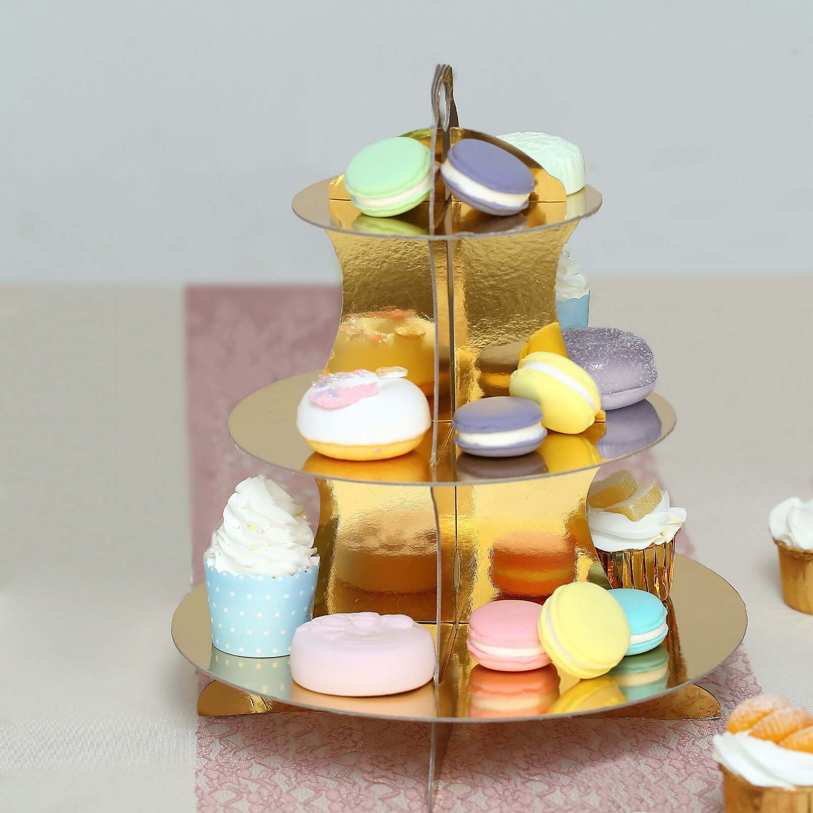 3-Tier Cardboard Cupcake Stand Metallic Gold - Reusable Dessert Table Display Tower for Classy Birthday Wedding Party Decoration 14"