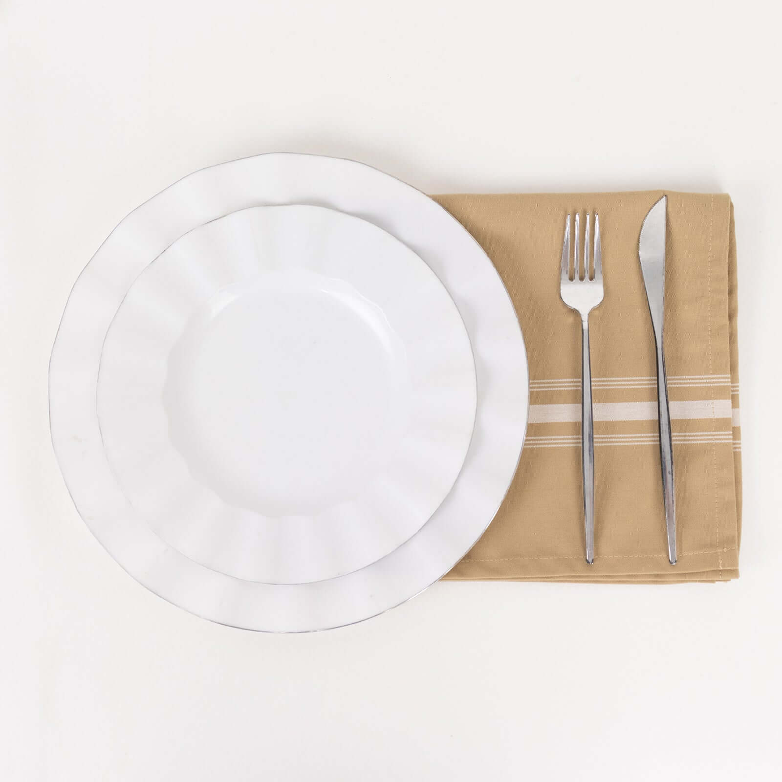 10 Pack Premium Spun Polyester 18"x22" Napkins Champagne/White Bistro Style - Highly Absorbent Cotton-Like Feel Cloth Napkins