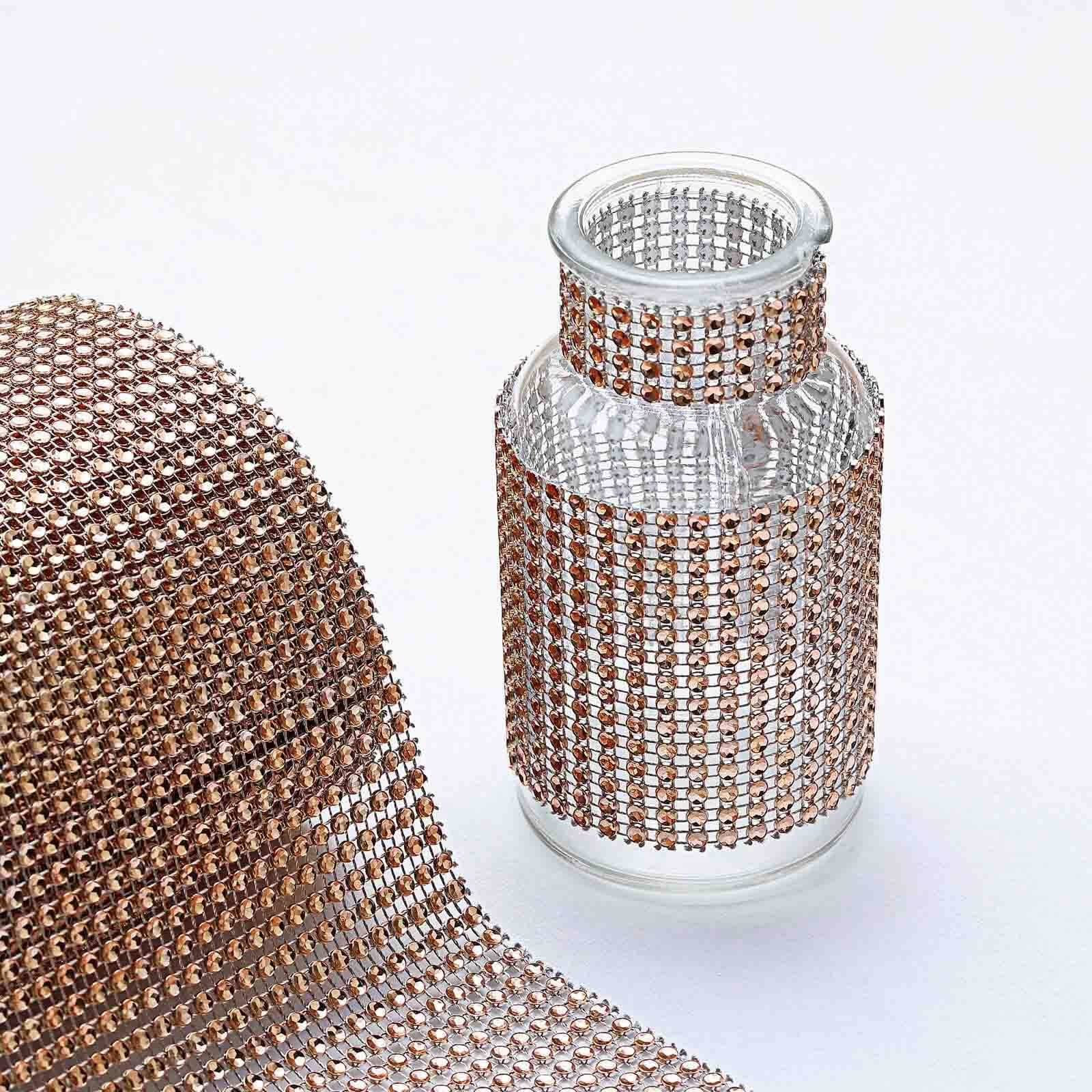 5"x10 Yards Shiny Champagne Diamond Rhinestone Ribbon Wrap Roll, DIY Craft Decor