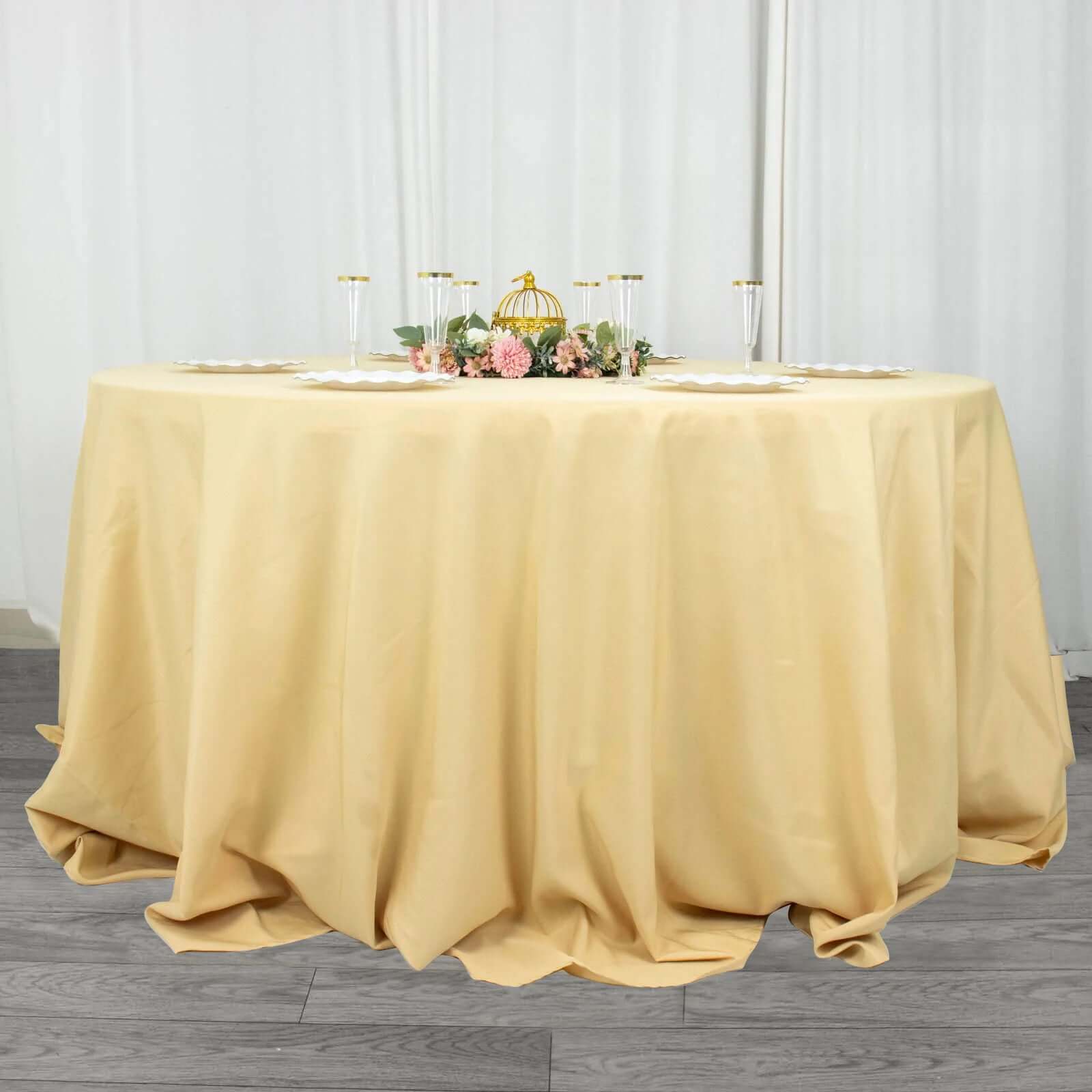 Premium Polyester 132" Round Tablecloth Champagne - Seamless 220GSM Wrinkle-Resistant Table Cover