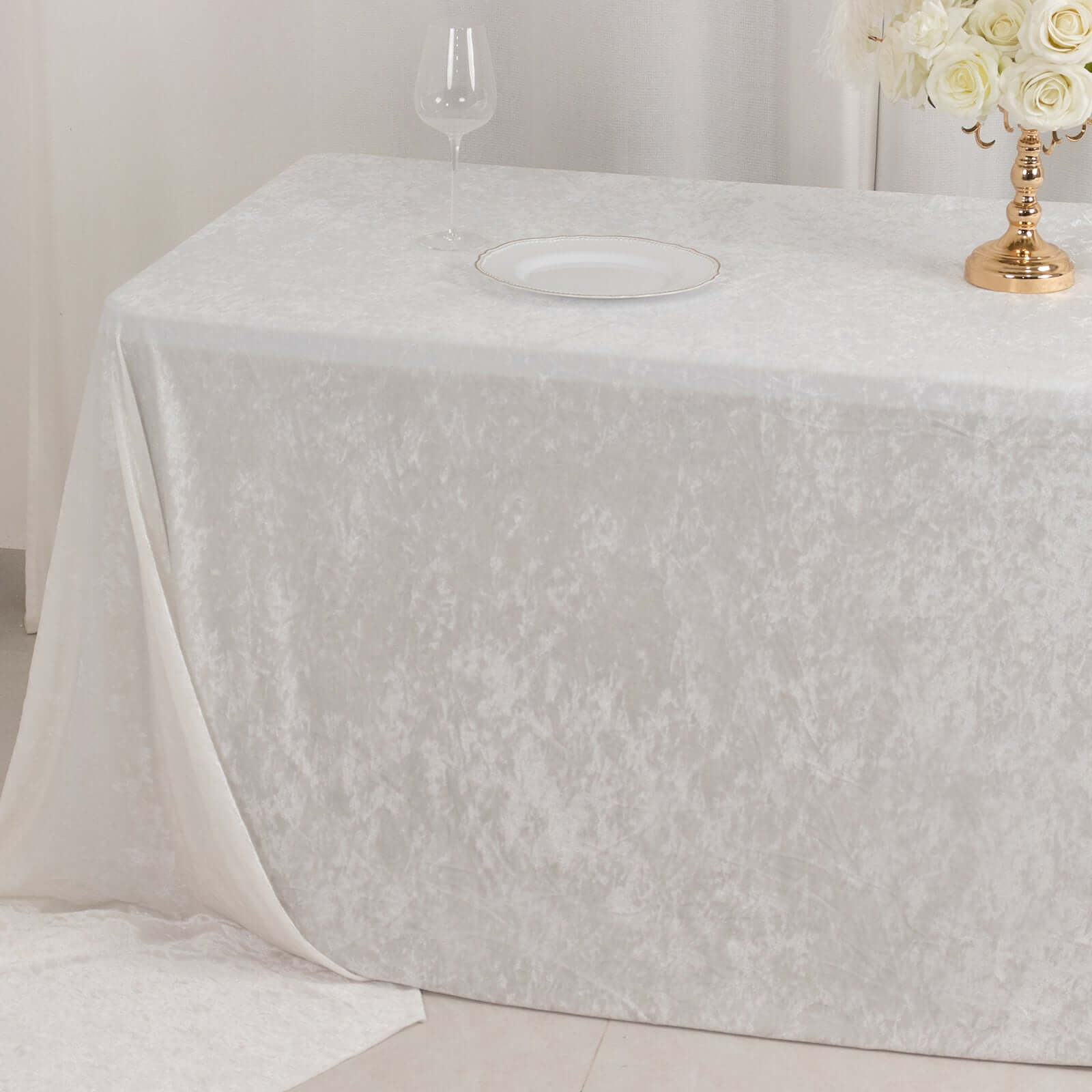 Premium Crushed Velvet 90"x156" Rectangle Tablecloth White - Reusable Soft & Sophisticated Seamless Table Cover