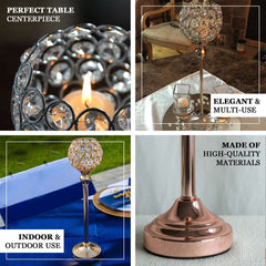 Crystal Votive Pillar Holder Metal 16" Gold - Chic Round Tealight Stand for Events