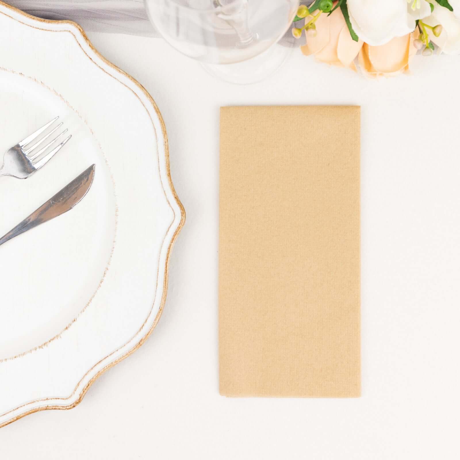 20 Pack Linen-Like Paper 8.5"x4" Napkins Natural - Highly Absorbent & Disposable Airlaid Guest Towels