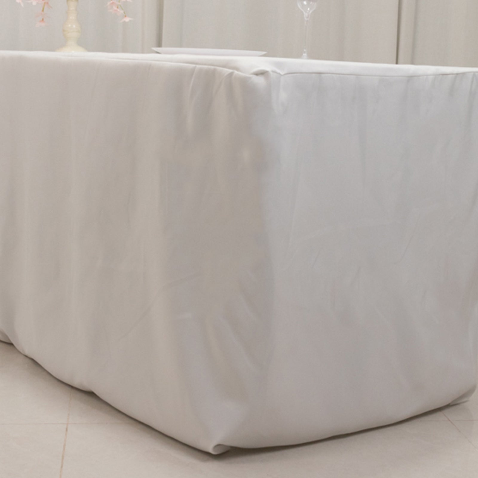Premium Polyester 8ft Rectangle Tablecloth White Durable Fitted 220GSM Table Cover for Trade Shows & Events
