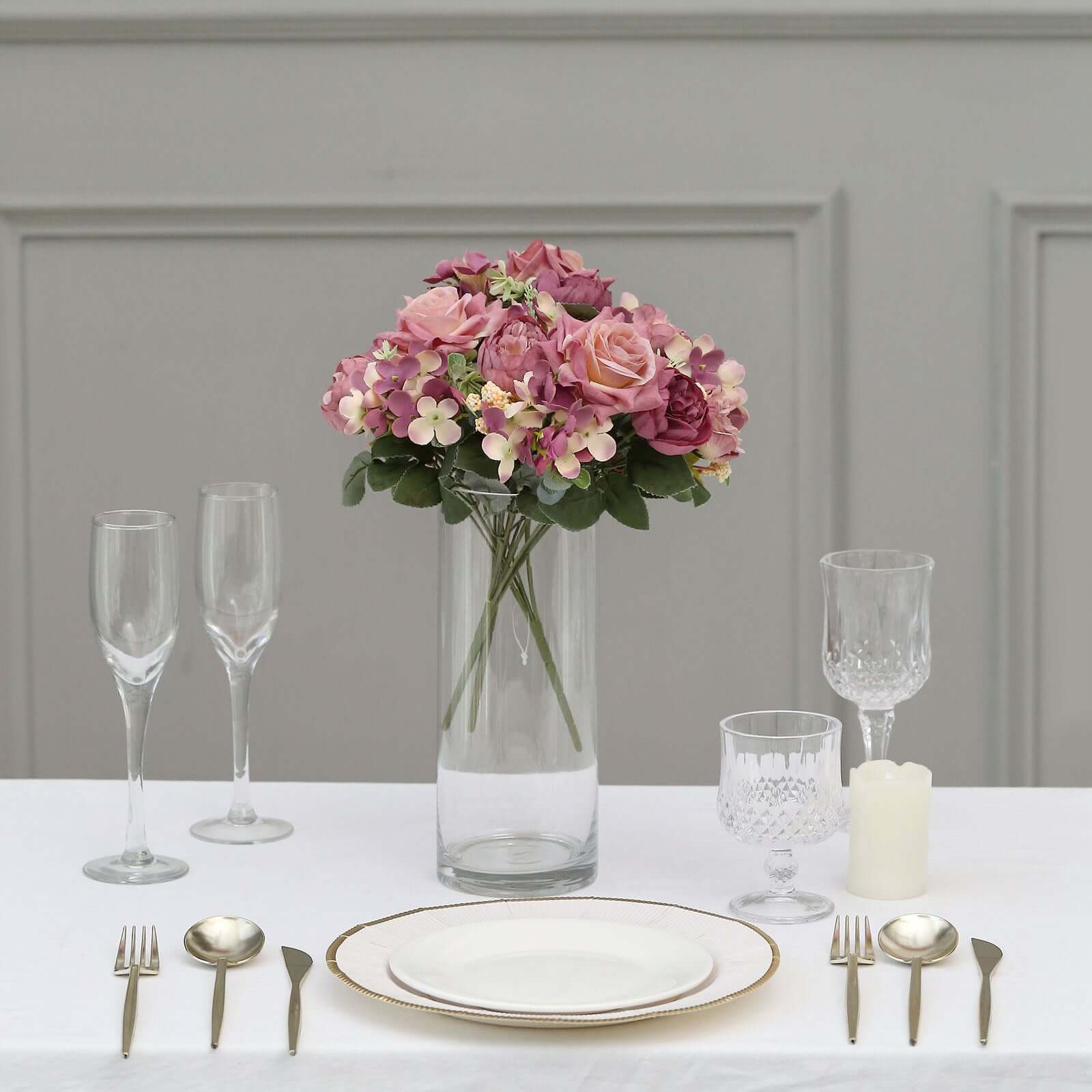 2 Pack Artificial Rose & Peony Floral Arrangements – 12" Dusty Rose Silk Bouquets for Weddings & Home Décor