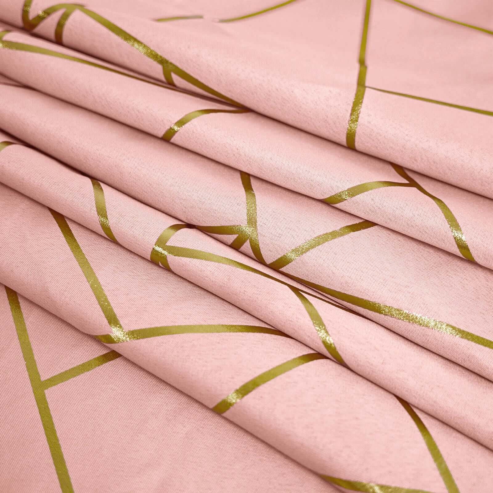 Polyester 54"x54" Square Tablecloth Dusty Rose with Gold Foil Geometric Pattern - Wrinkle-Resistant & Durable Table Cover