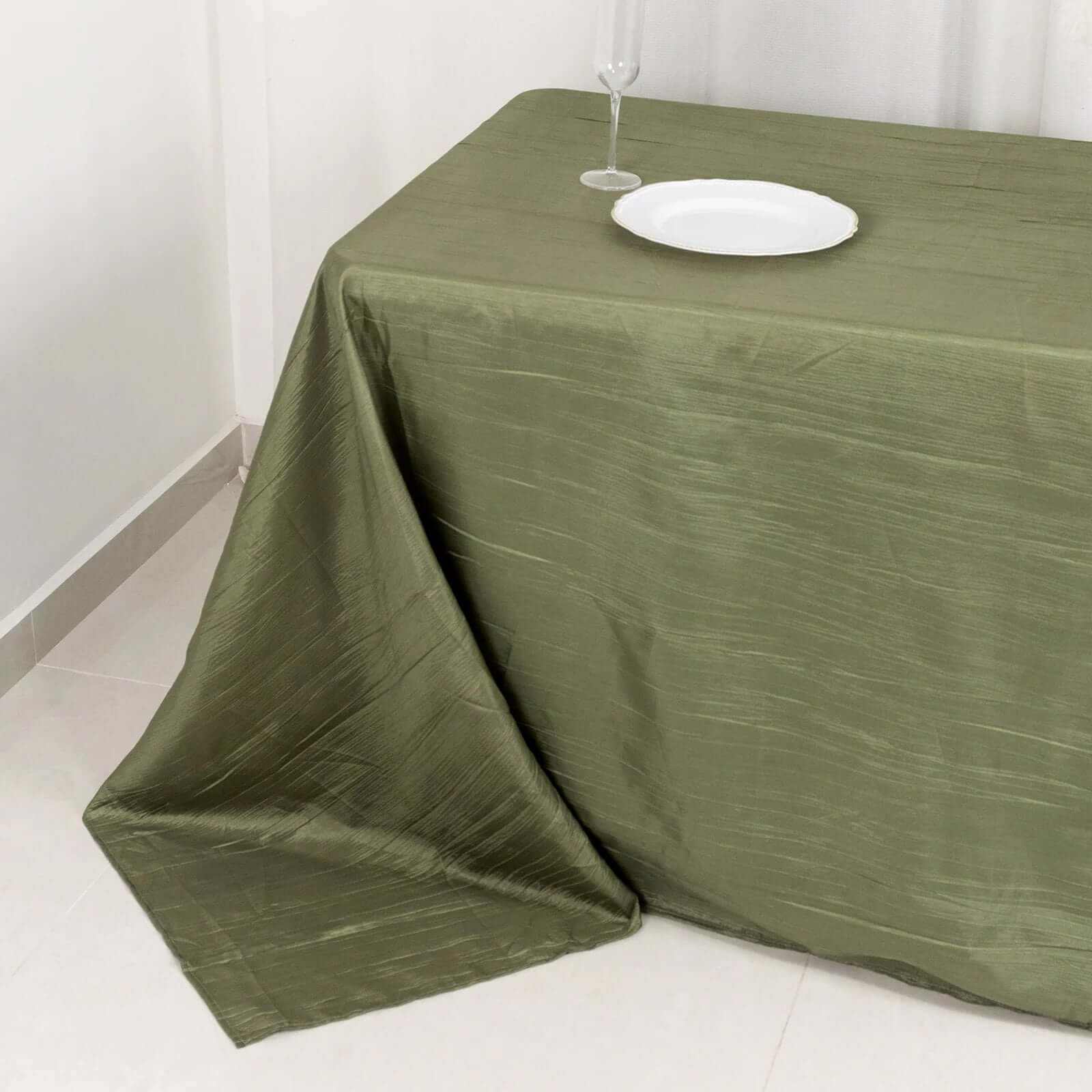 Taffeta 90"x132" Rectangle Tablecloth Dusty Sage Green - Seamless Accordion Crinkle Table Cover