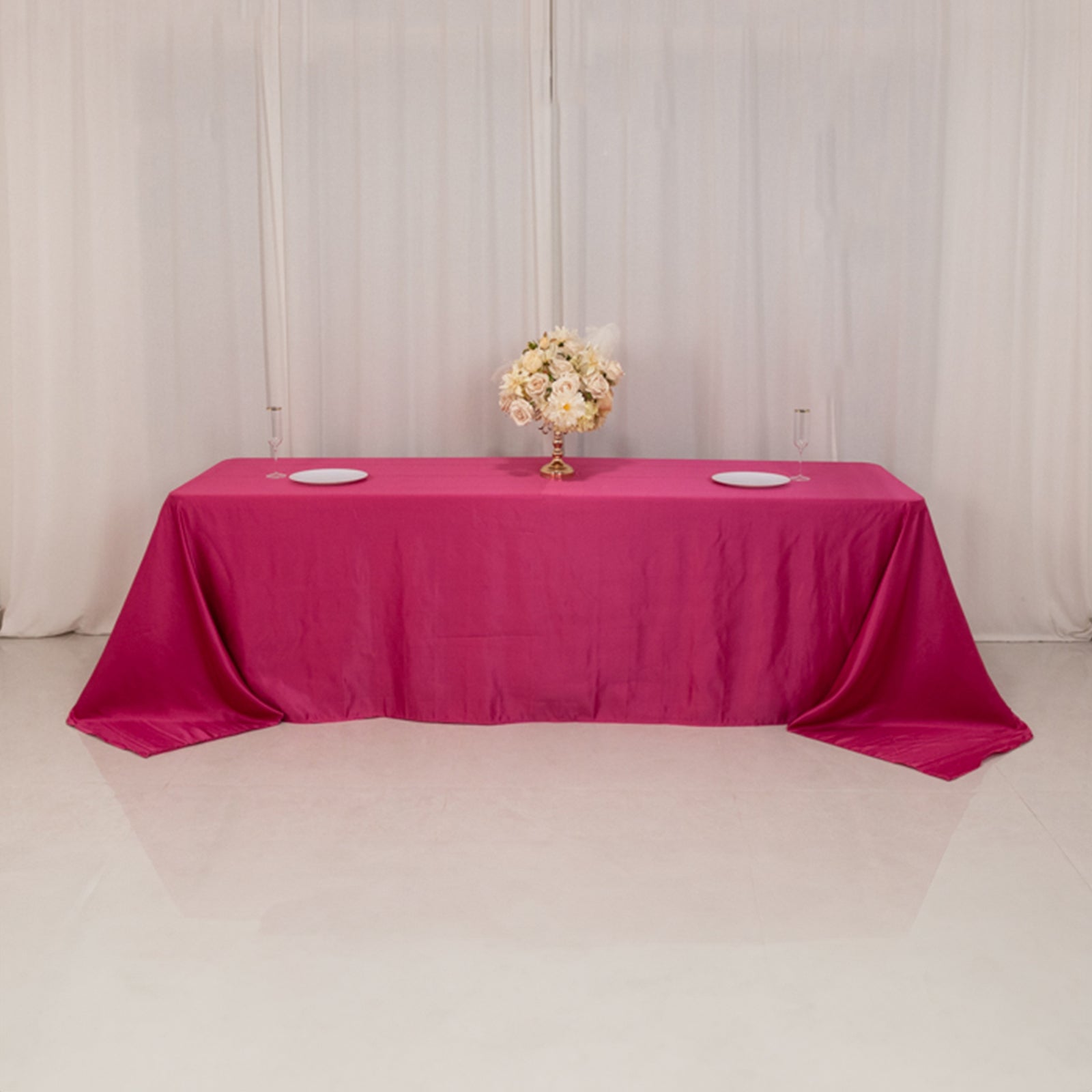 Lamour Satin 90"x156" Rectangle Tablecloth Fuchsia - Luxurious, Soft Seamless Table Cover