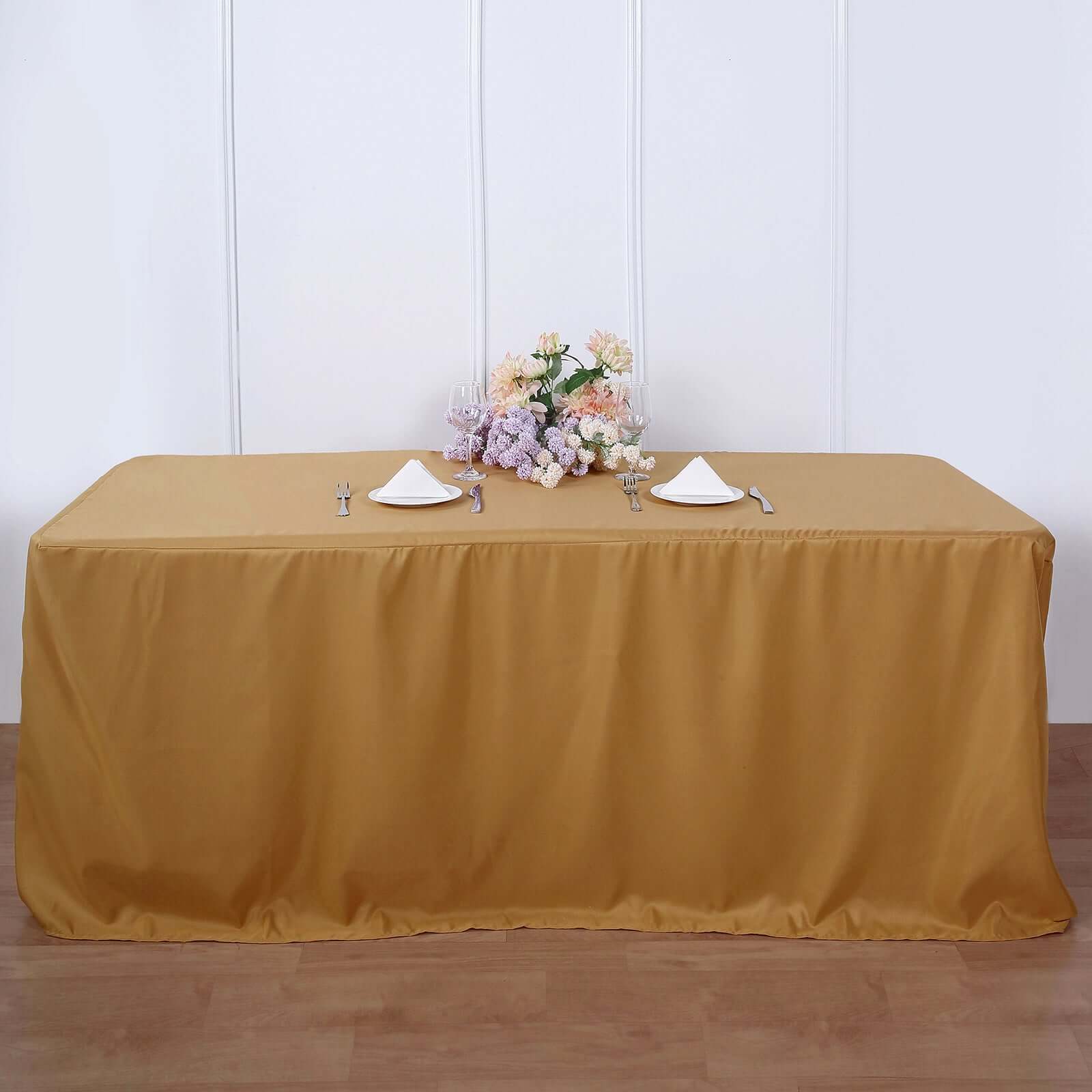 Fitted Polyester 72"x30" Rectangle Tablecloth Gold - Sleek and Durable for Events