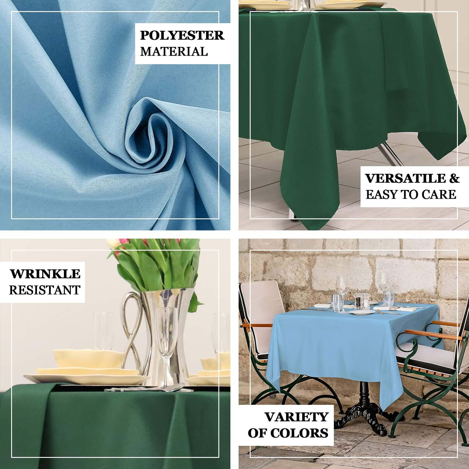 Polyester Square 70"x70" Tablecloth Hunter Emerald Green - Wrinkle-Resistant & Durable Table Cover