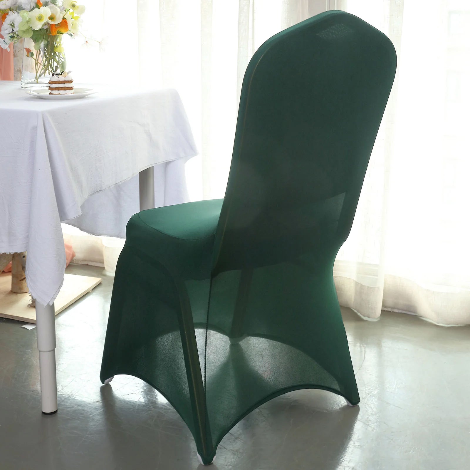 10 Pack Spandex Chair Covers for Banquet Chairs Hunter Emerald Green - Durable Reusable Stretch Slip-On Covers