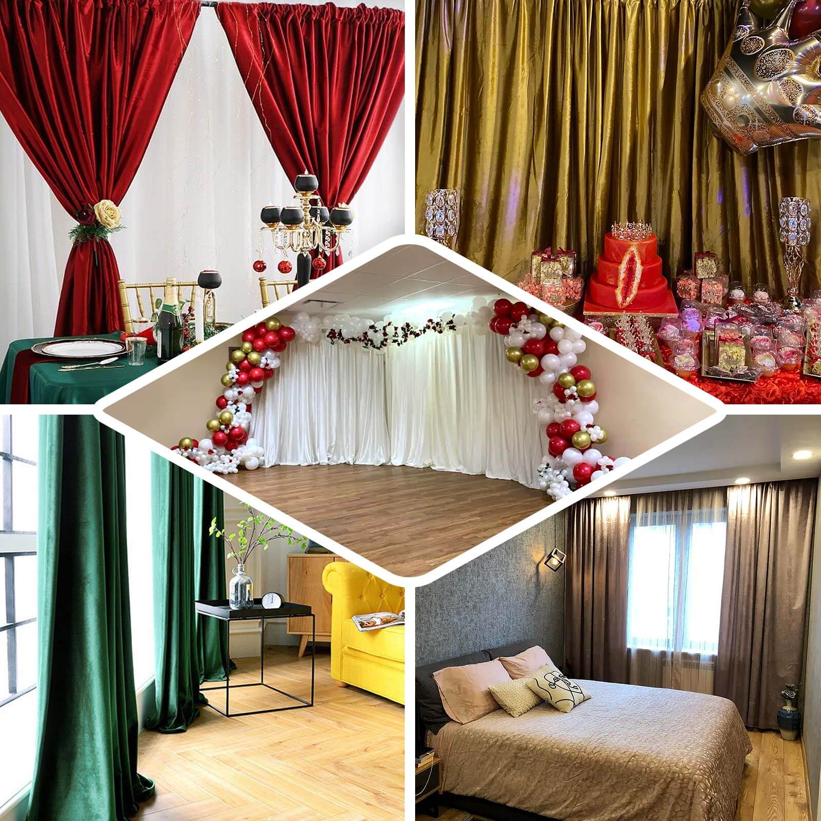 Hunter Emerald Green Crushed Velvet Backdrop Curtain – 8ft x 8ft Event Drape with Rod Pocket, Privacy Panel for Photo Booths & Events