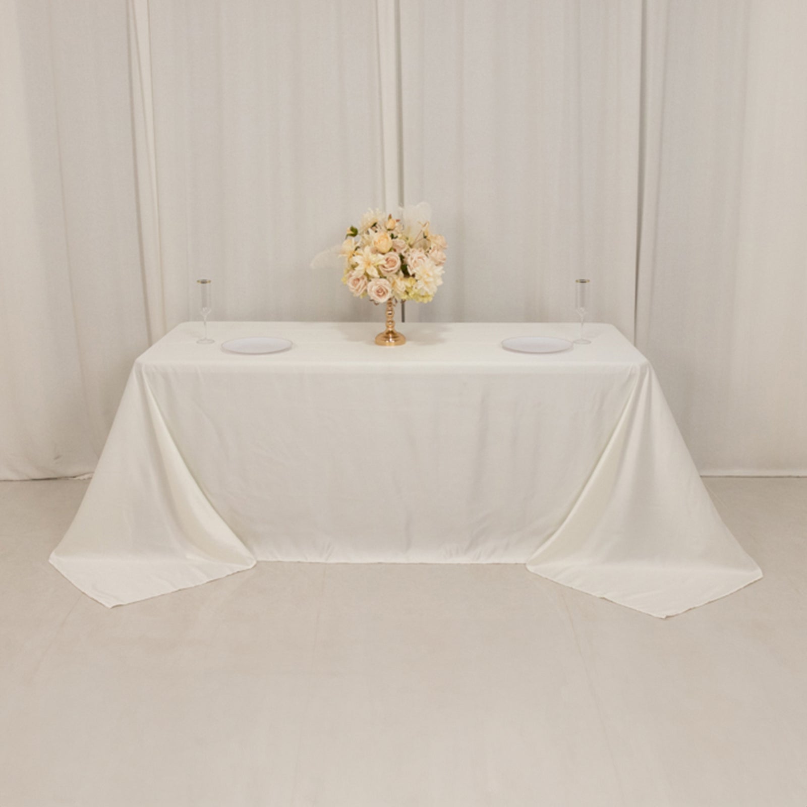 Lamour Satin 90"x132" Rectangle Tablecloth Ivory - Soft & Silk-Like Seamless Table Cover