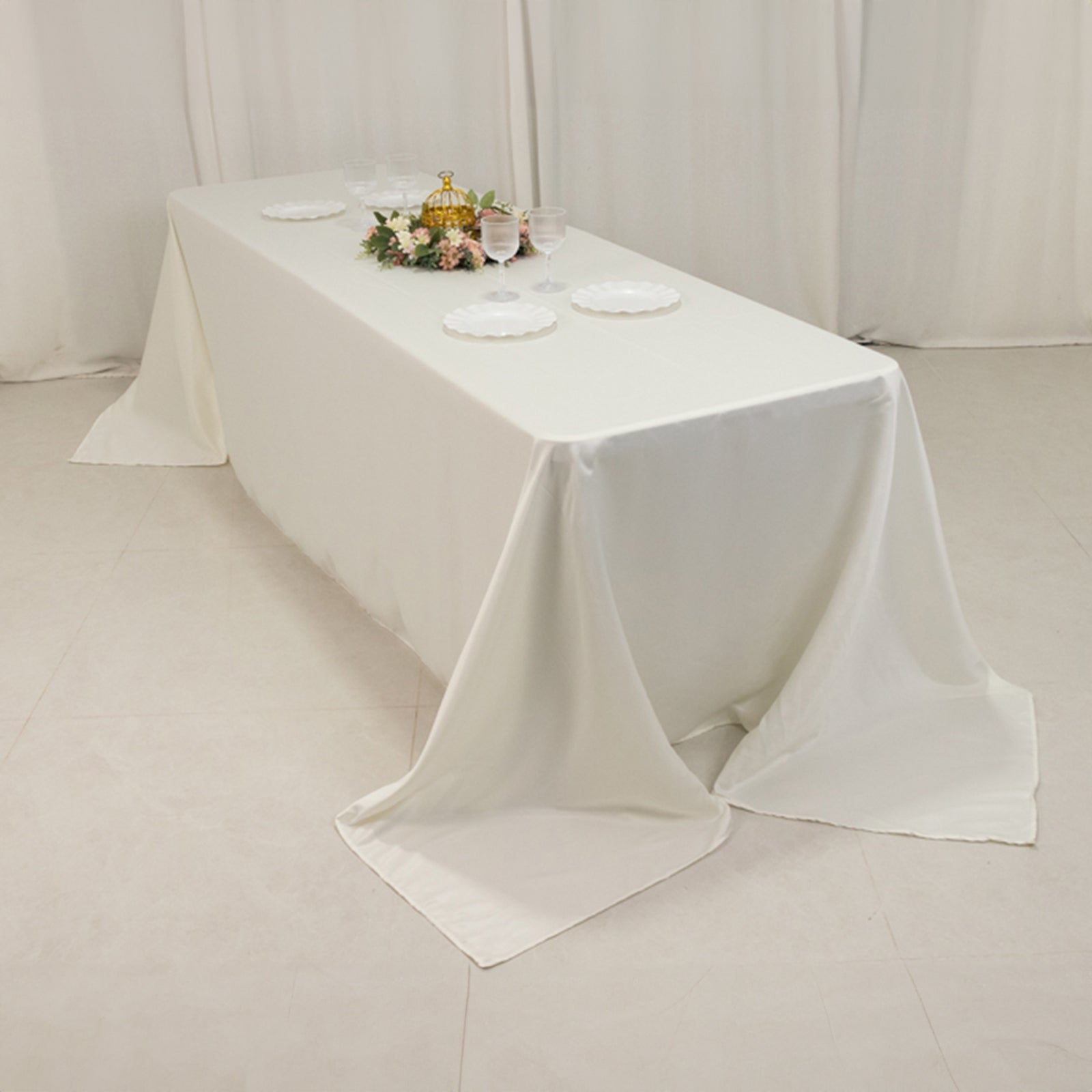 Lamour Satin 90"x156" Rectangle Tablecloth Ivory - Luxurious, Soft Seamless Table Cover