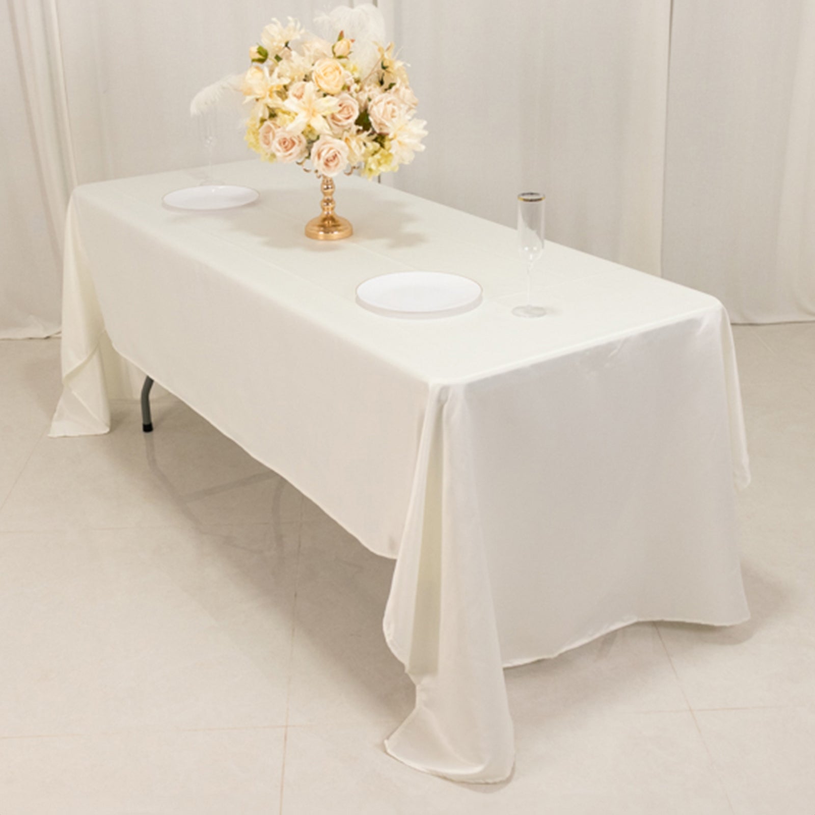 Lamour Satin 60"x126" Rectangle Tablecloth Ivory - Soft & Silk-Like Table Cover
