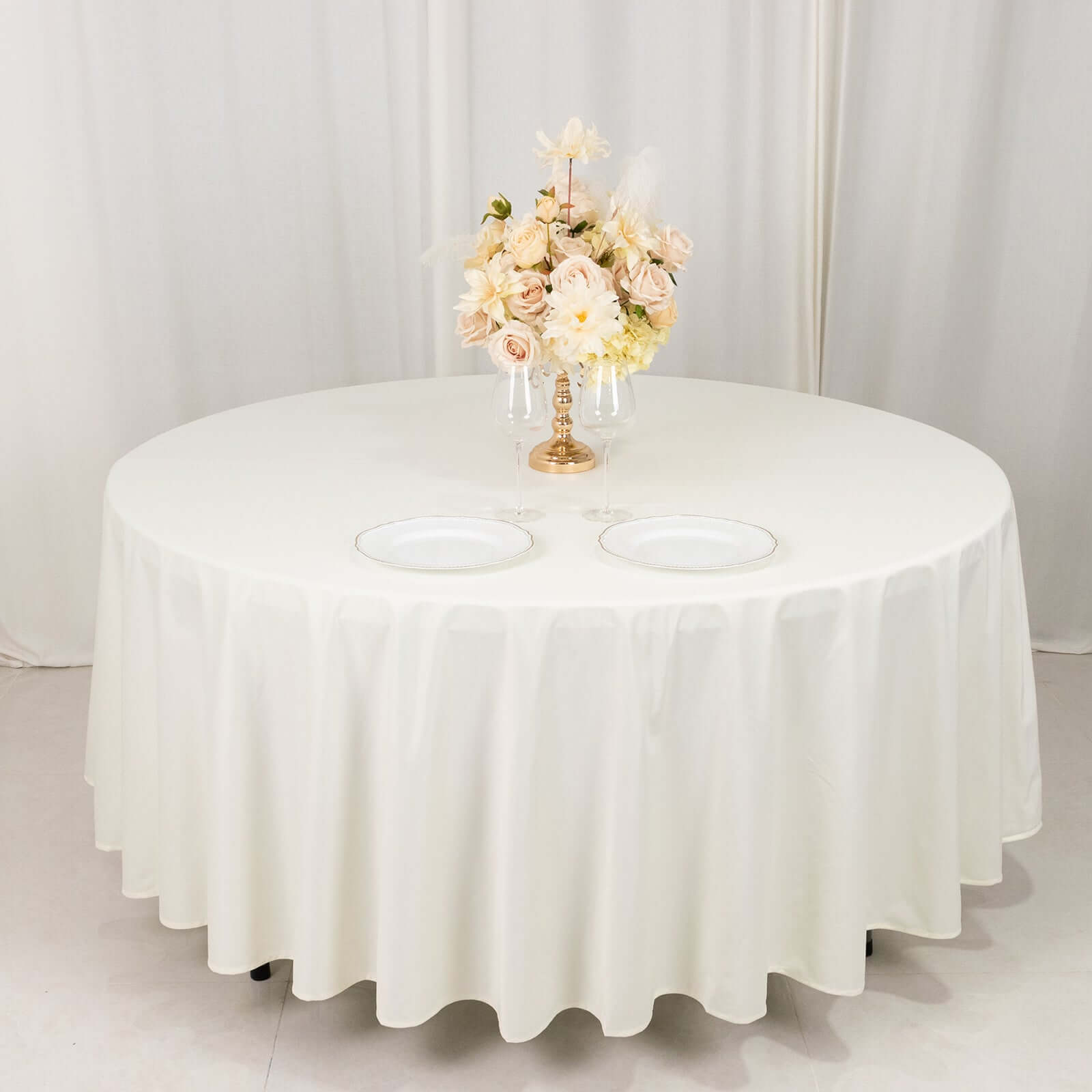 Scuba Round 108" Tablecloth Ivory - Wrinkle Free & Stain Resistant Table Cover