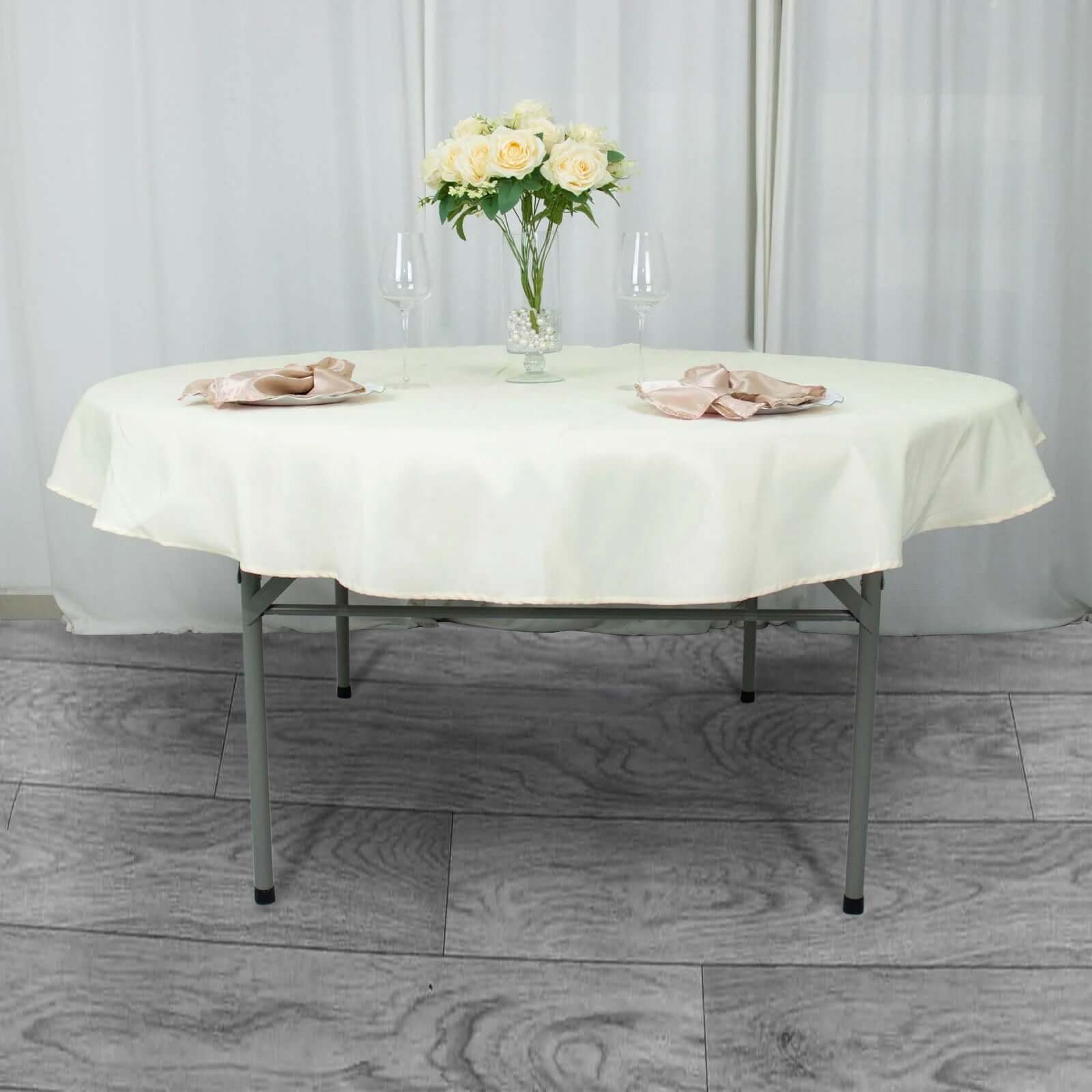 Premium Polyester 70" Round Tablecloth Ivory - Stain and Wrinkle-Resistant 220GSM Table Cover