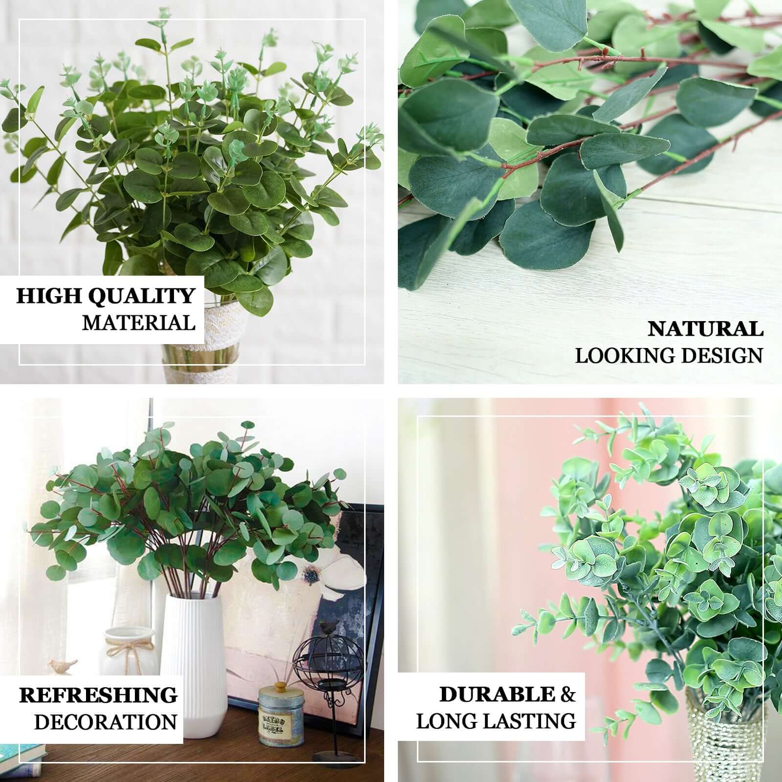 2 Bushes 19" Light Green Artificial Eucalyptus Branch Bouquet Plants