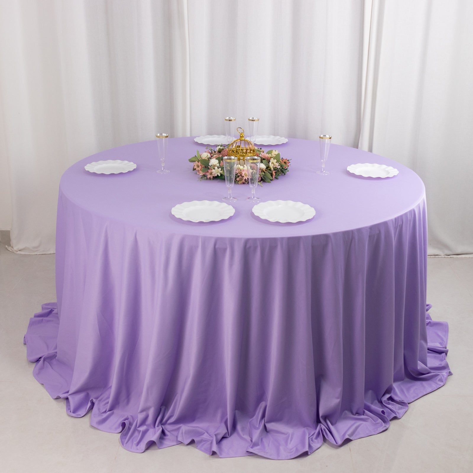 Scuba Round 132" Tablecloth Lavender Lilac - Wrinkle Free & Stain Resistant Seamless Table Cover