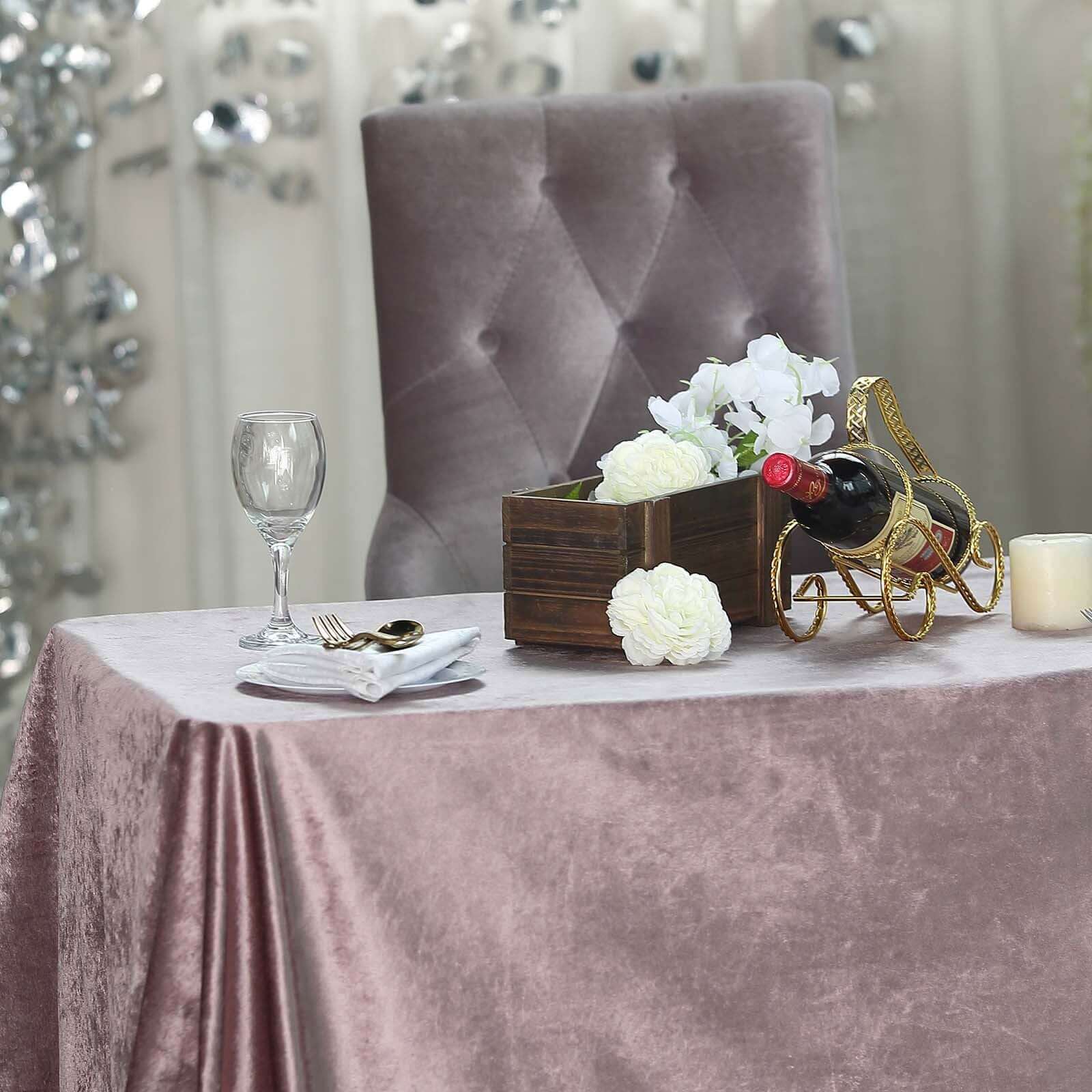 Premium Velvet 90"x132" Rectangle Tablecloth Mauve - Reusable Soft & Seamless Table Cover