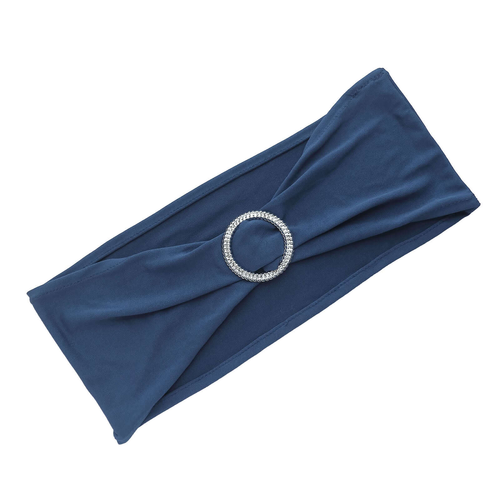 5 Pack Stretch Spandex Chair Sashes Navy Blue - Reusable Chair Bands with Silver Diamond Ring Slide Buckle 5"x14"