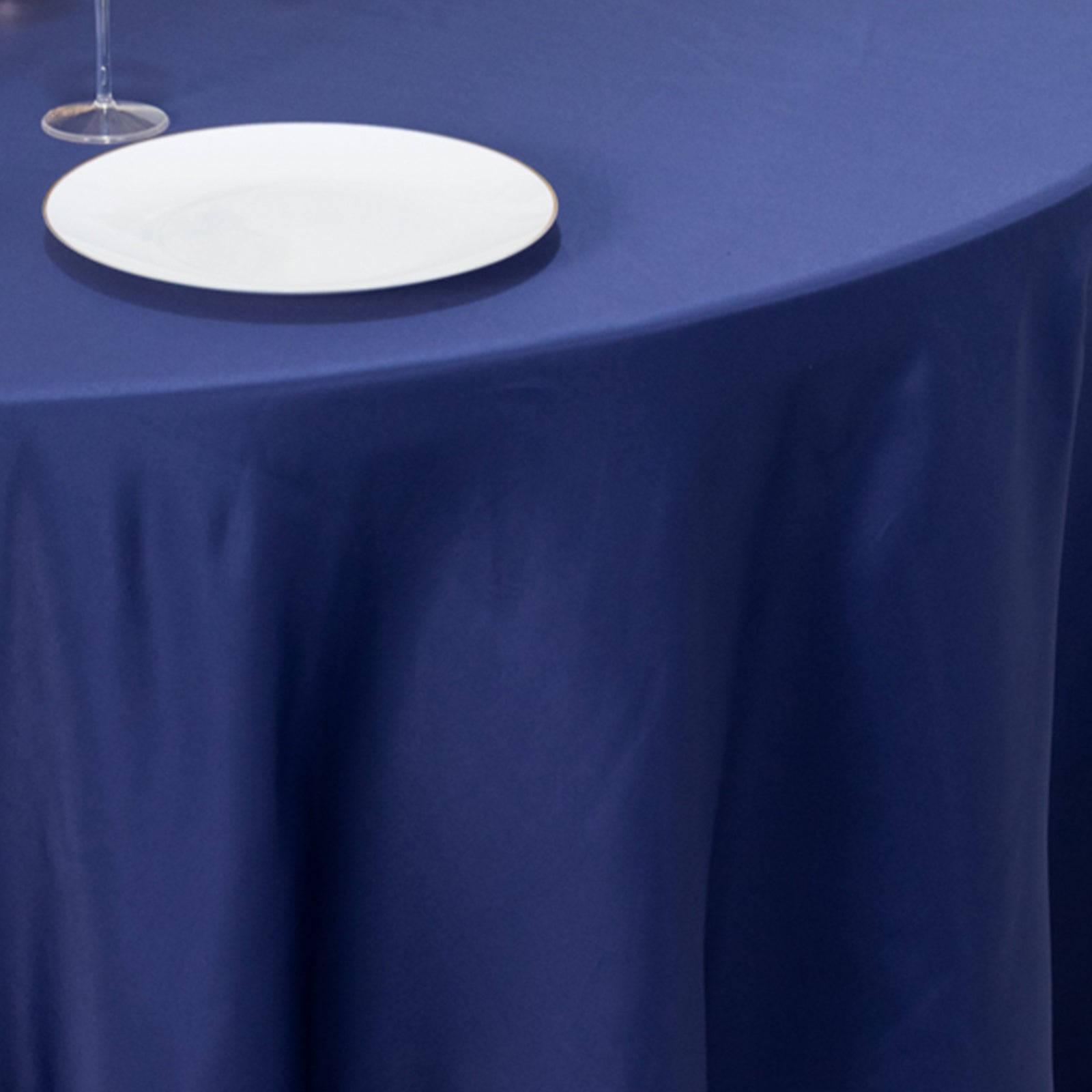 Lamour Satin 120" Round Tablecloth Navy Blue - Seamless Table Cover with Soft Tempered Sheen