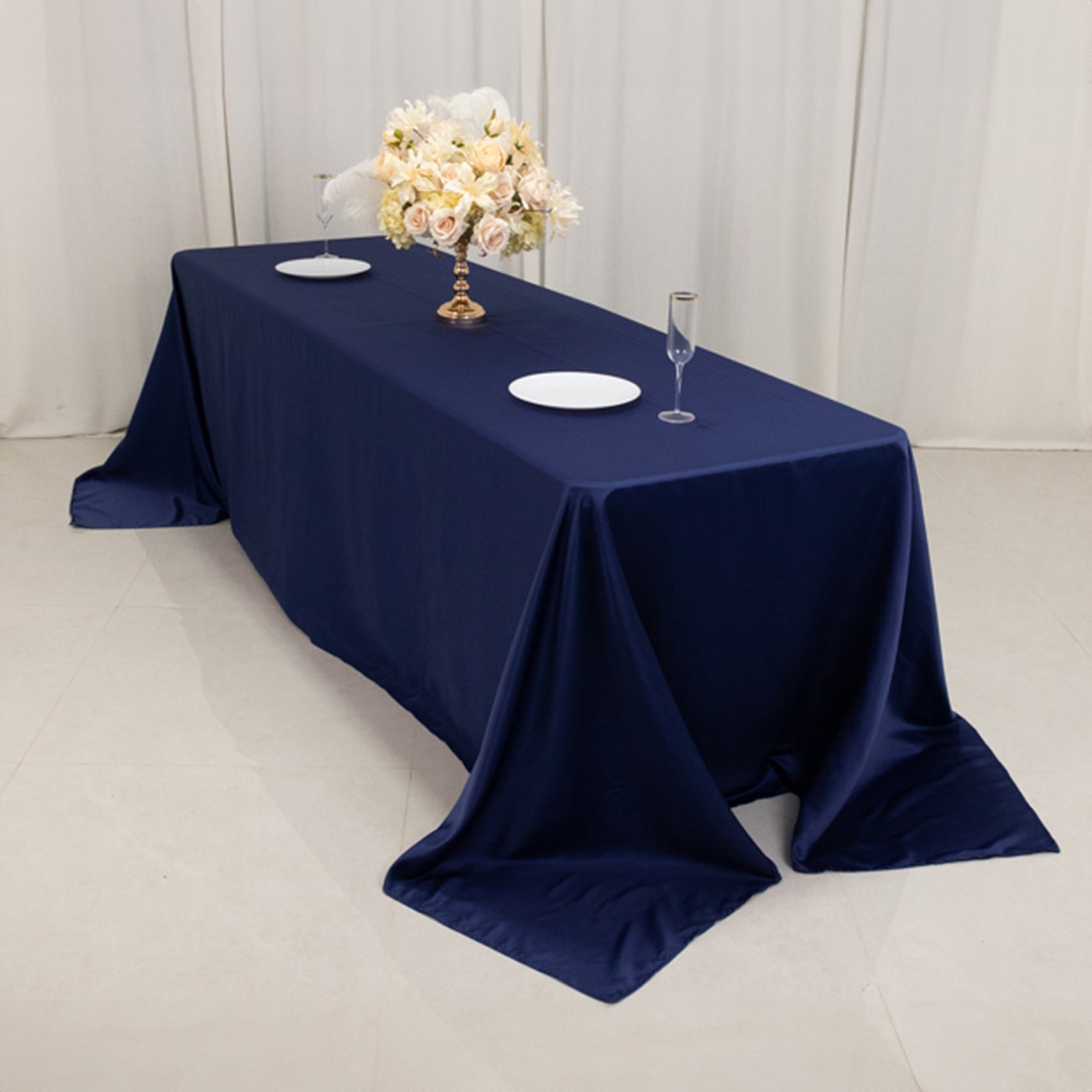 Lamour Satin 90"x156" Rectangle Tablecloth Navy Blue - Luxurious, Soft Seamless Table Cover