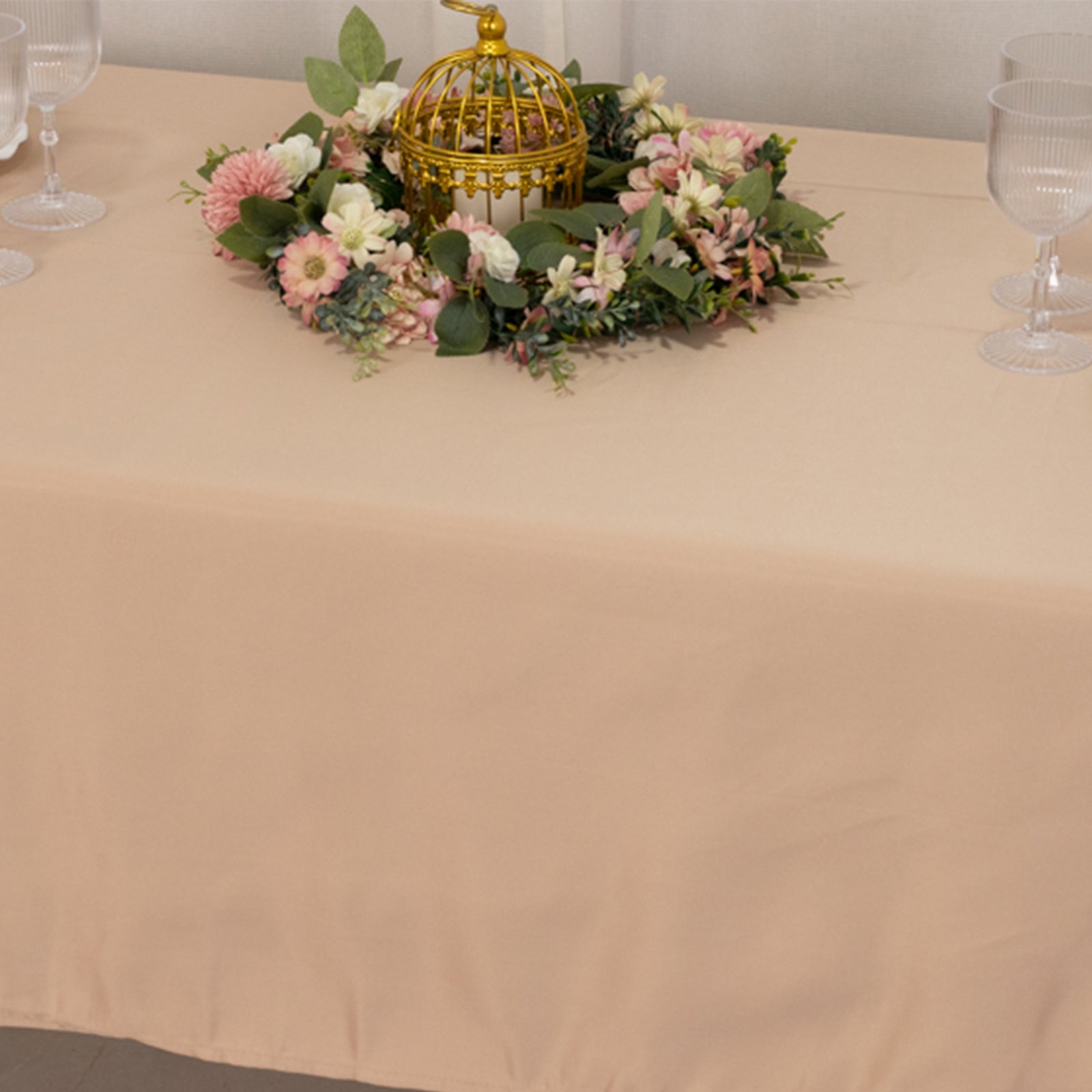 Lamour Satin 60"x102" Rectangle Tablecloth Nude - Durable & Silky Soft Feel Table Cover