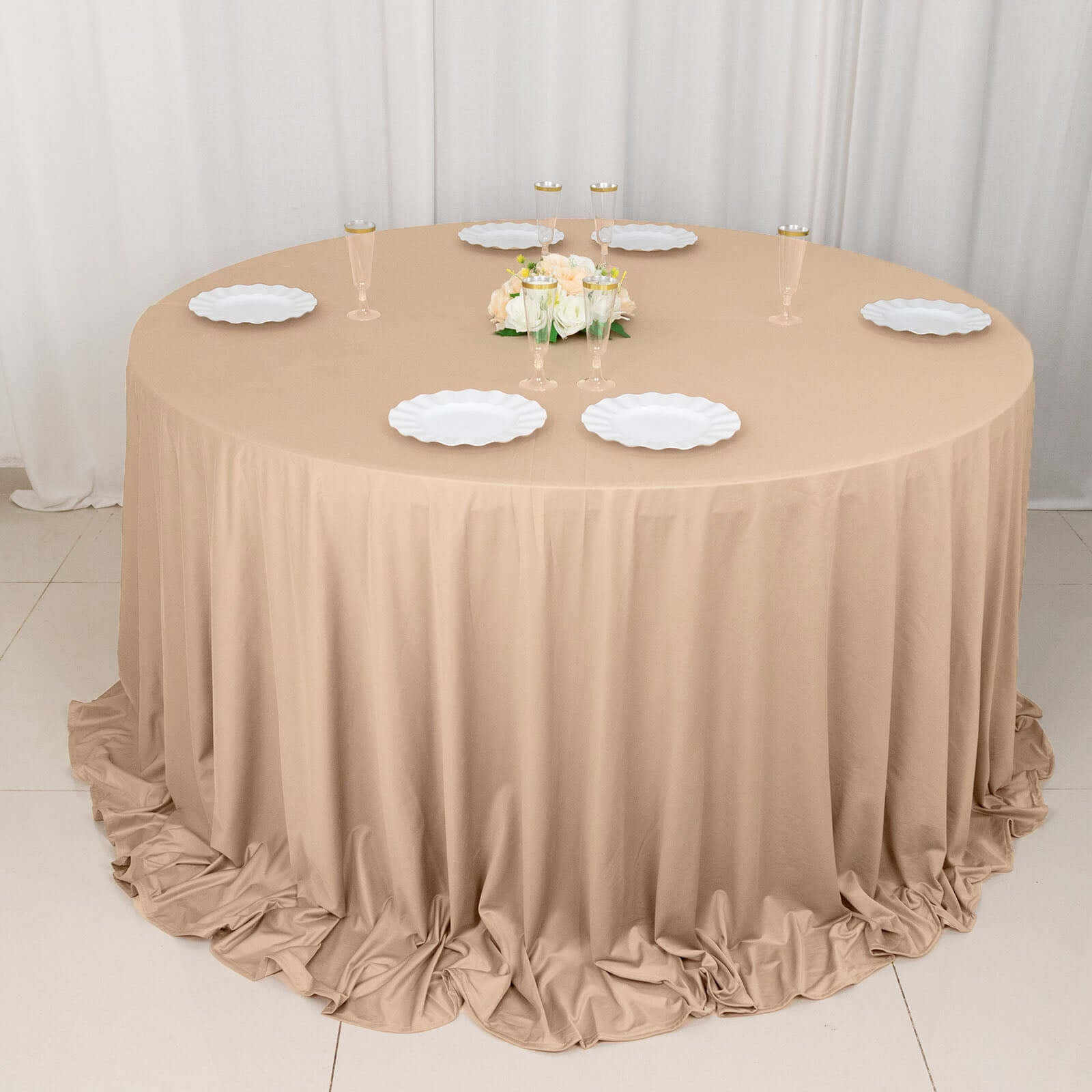 Scuba Round 132" Tablecloth Nude - Wrinkle Free & Stain Resistant Seamless Table Cover