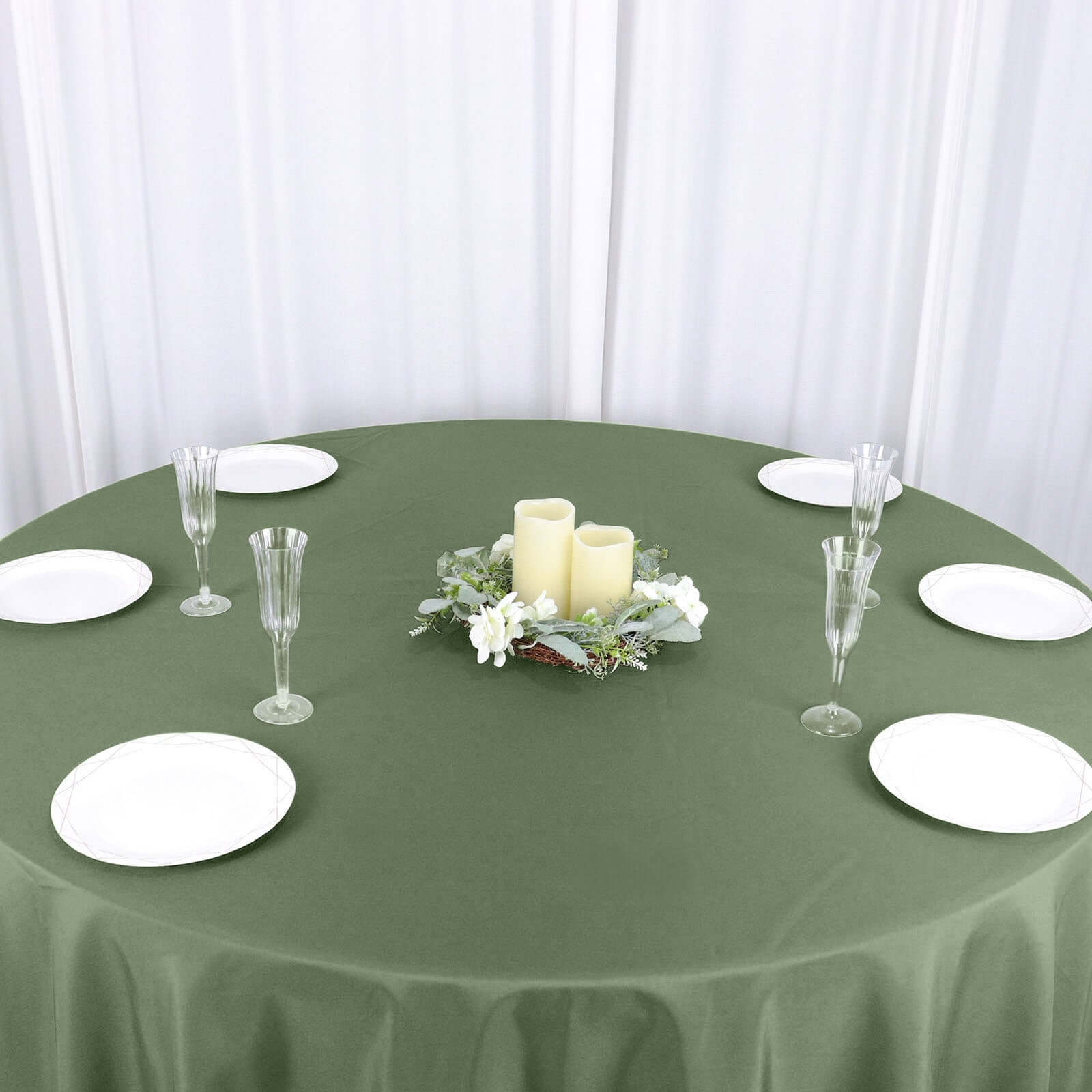 Polyester 132" Round Tablecloth Olive Green - Seamless Chic Table Cover