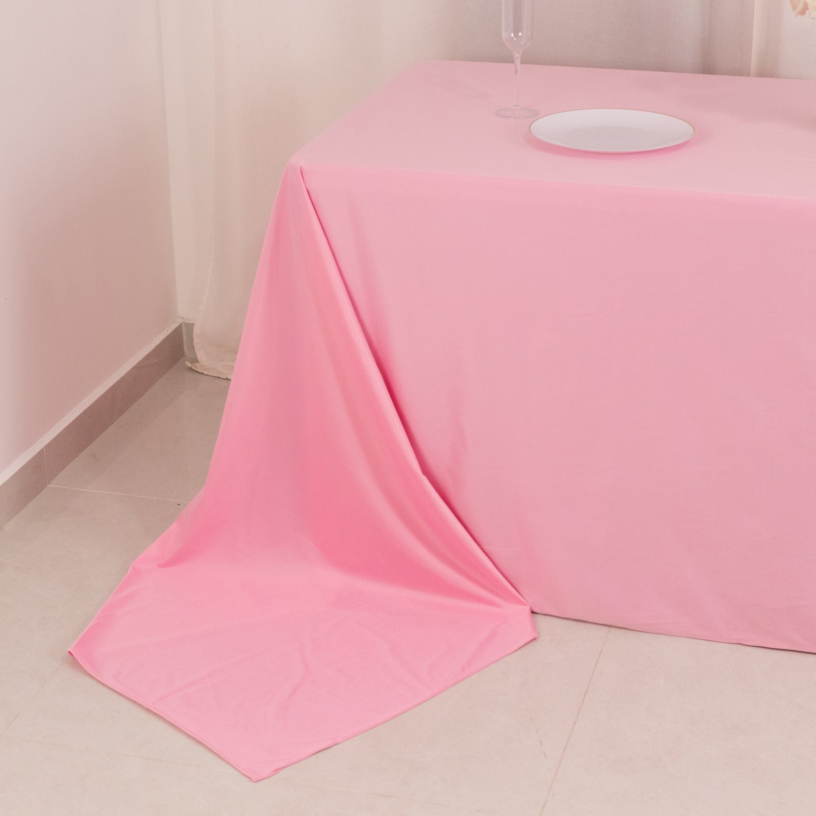 Scuba Rectangular 90"x156" Tablecloth Pink - Wrinkle Free, Stain Resistant & Seamless Table Cover