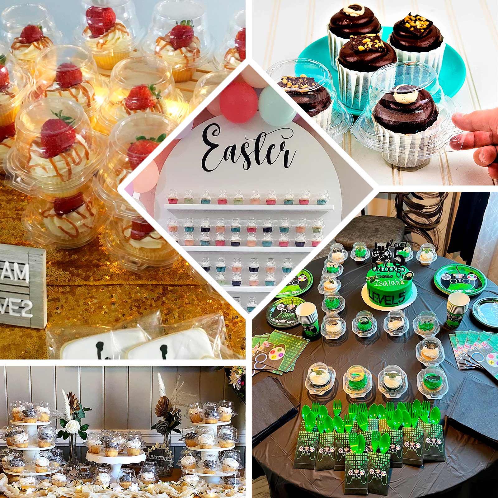 25-Pack Plastic Cupcake Container Boxes Clear - Single Clamshell-Packaging with Stackable Dome Lid for Events & Bakeries 4"