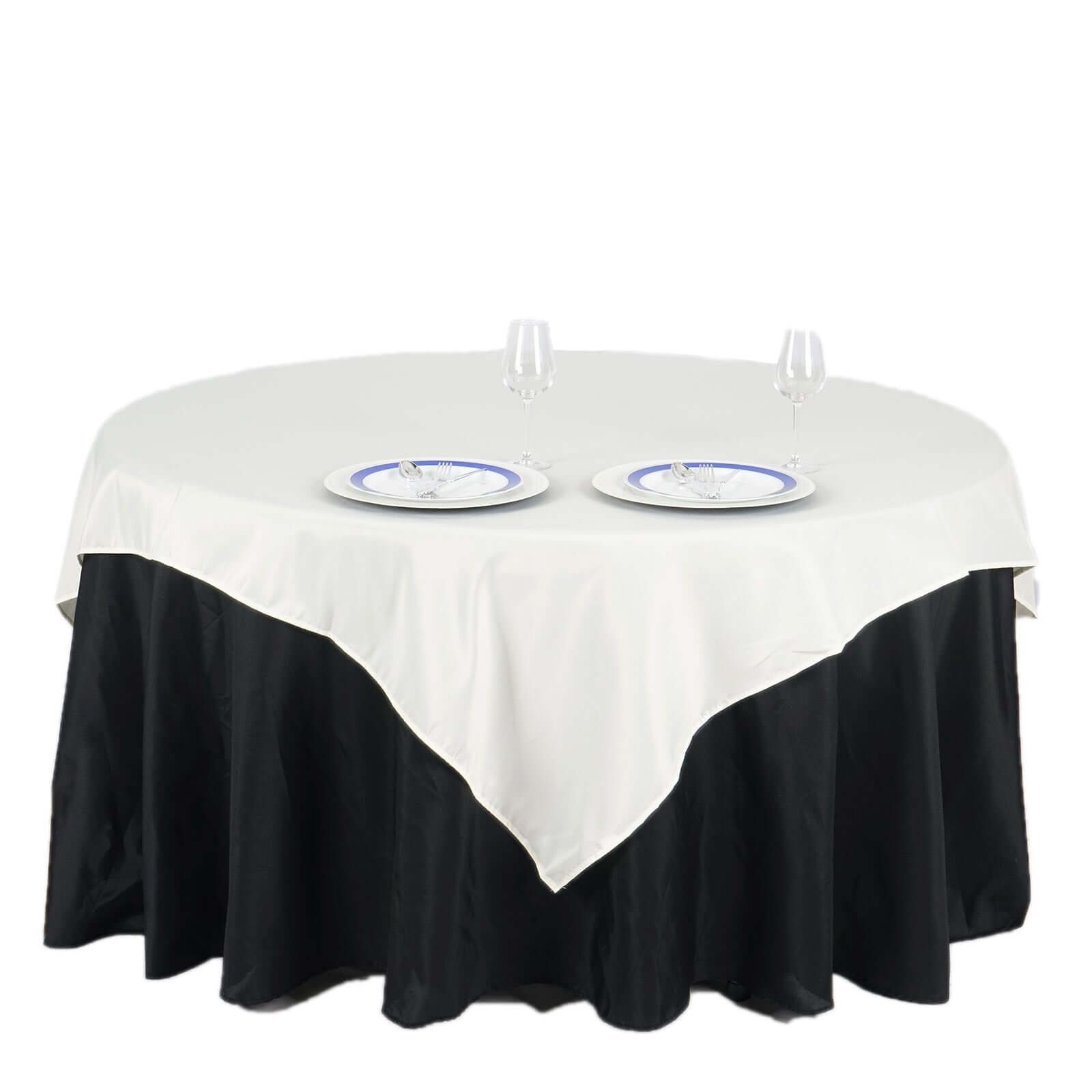 Polyester 70"x70" Table Overlay Square Tablecloth Ivory - Wrinkle-Resistant & Durable Table Cover